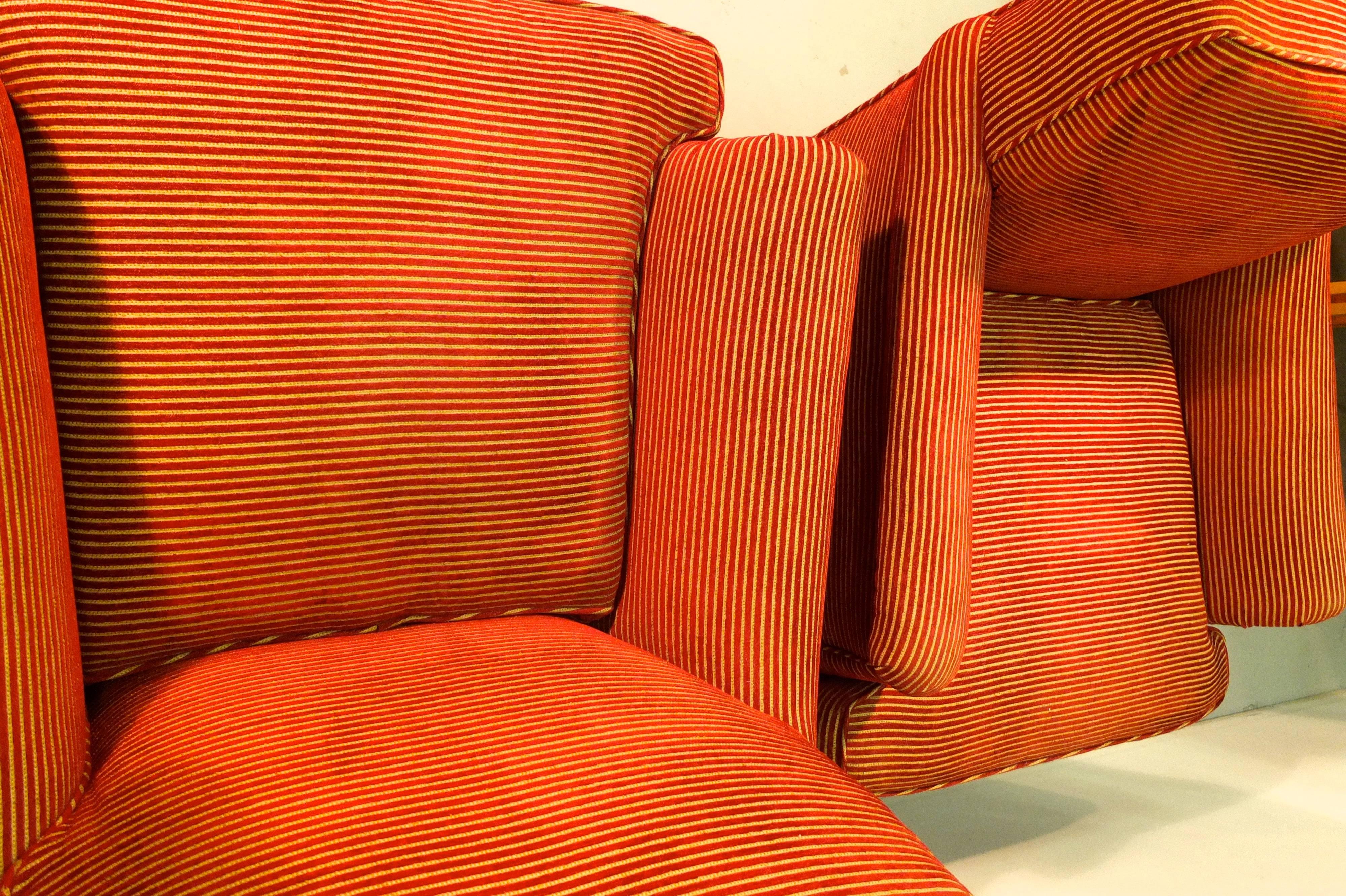 American Pair of Upholstered Lounge Chairs