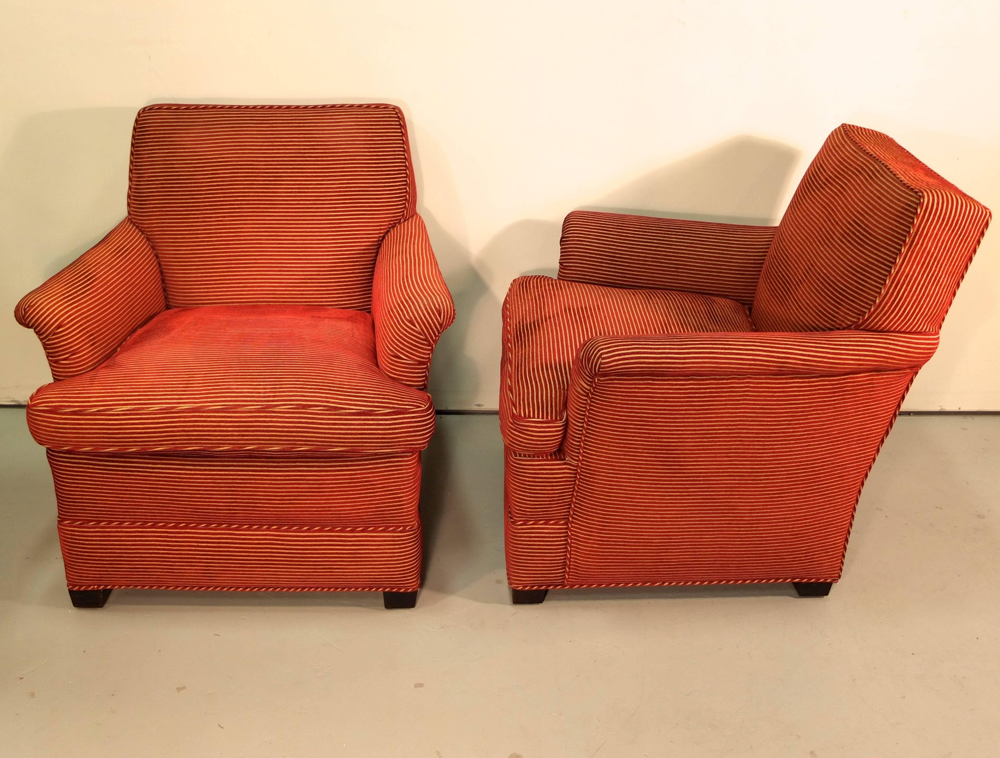 Pair of Upholstered Lounge Chairs In Excellent Condition In Hanover, MA