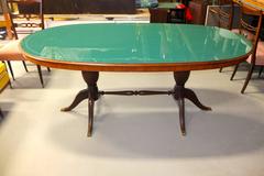 1950s Italian Oval Rosewood Dining Table with Green Glass Top