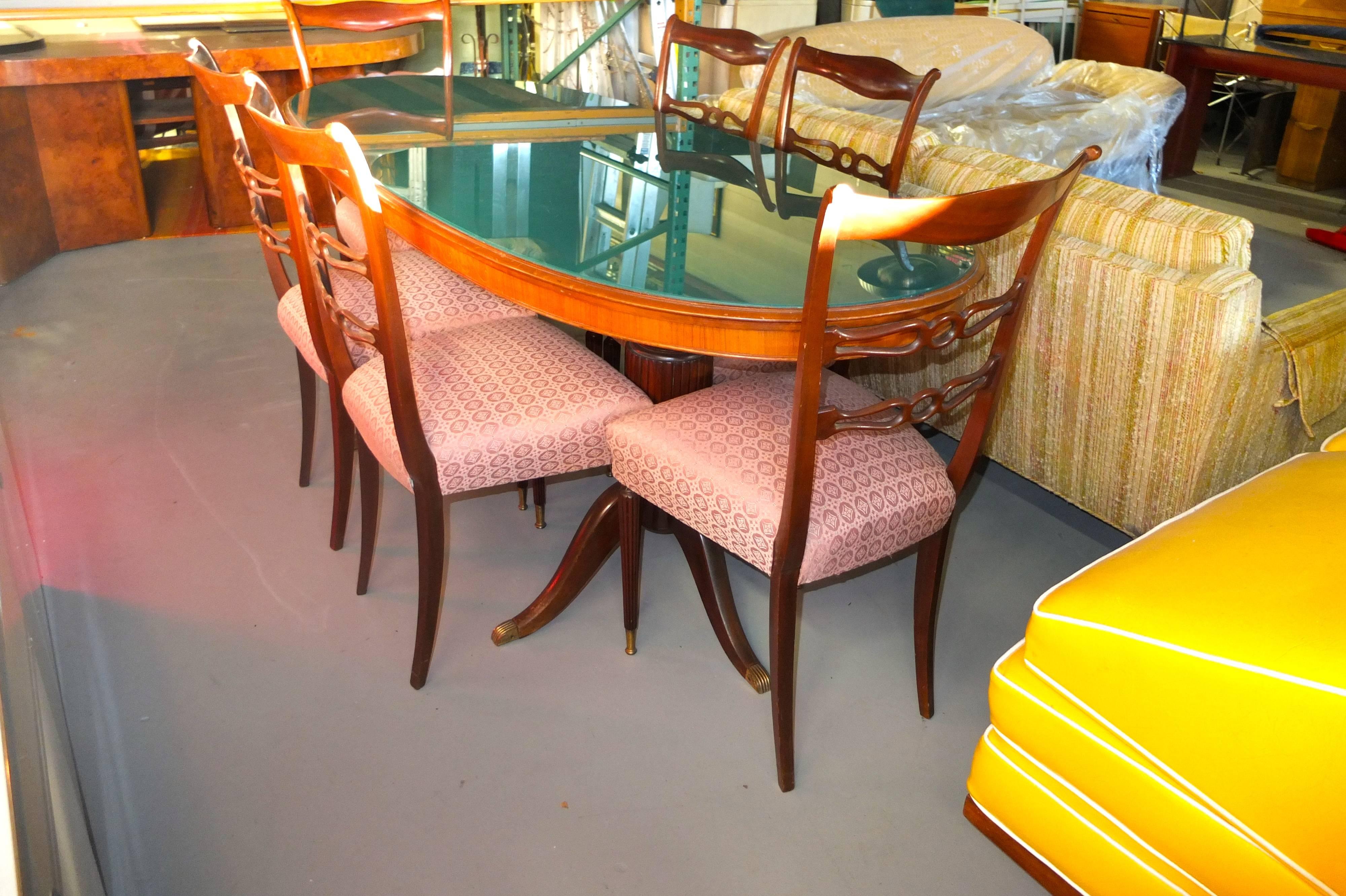 Painted 1950s Italian Oval Rosewood Dining Table with Green Glass Top For Sale