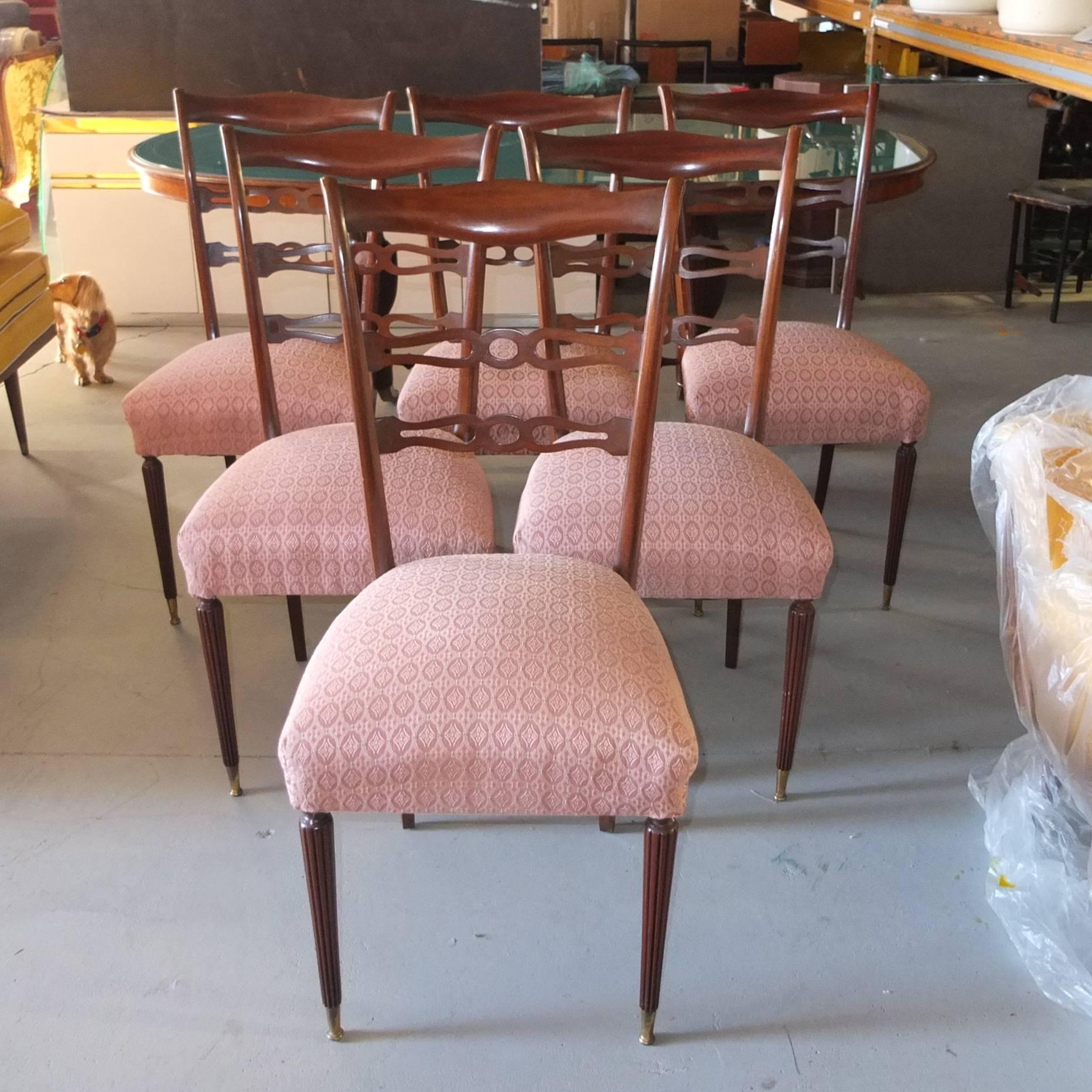 Set of Six 1950's Italian Dining Chairs In Good Condition For Sale In Hanover, MA