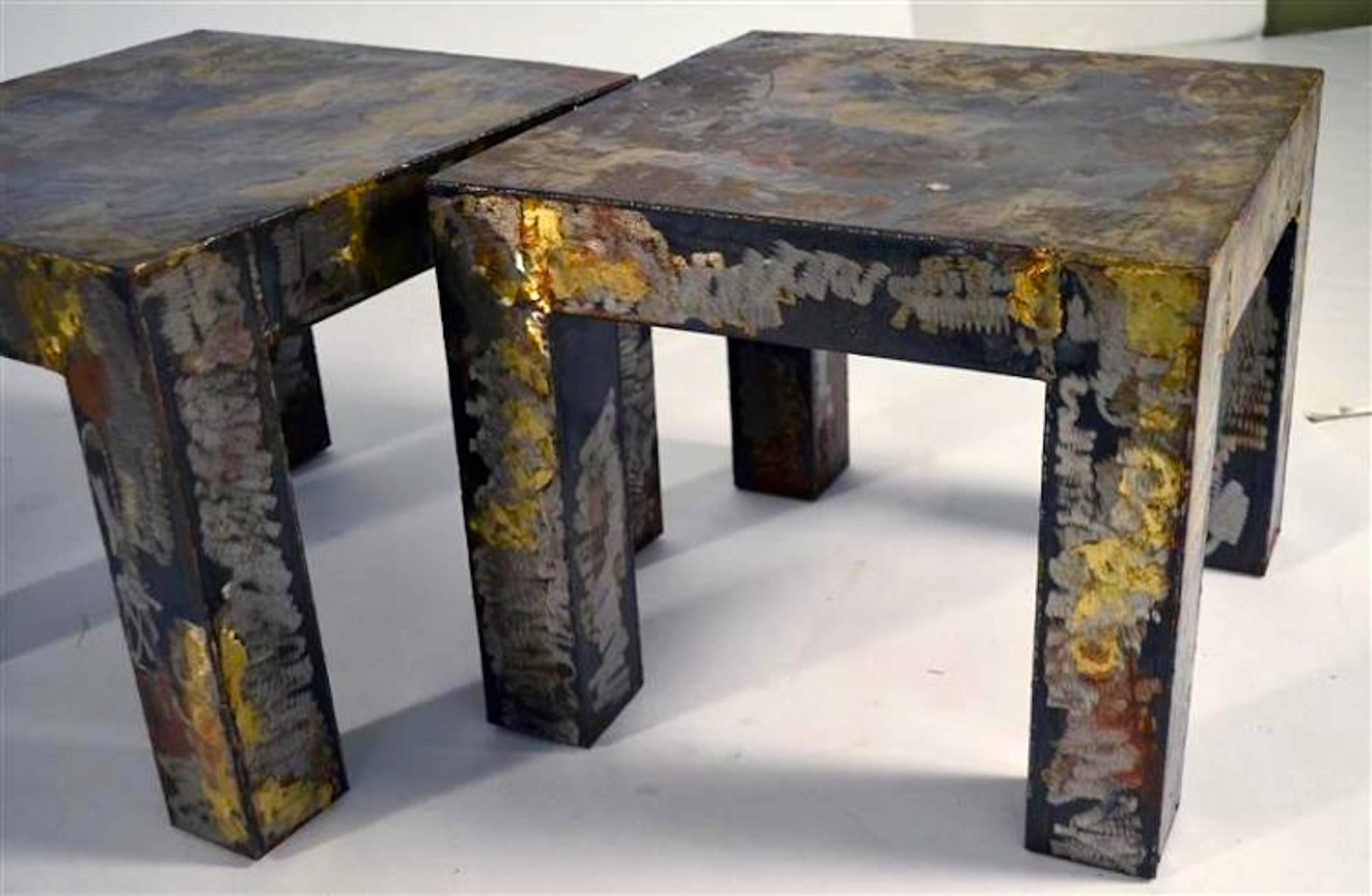 Mid-20th Century Pair of Brutalist Style Patinated Metal Side Tables