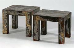 Pair of Brutalist Style Patinated Metal Side Tables