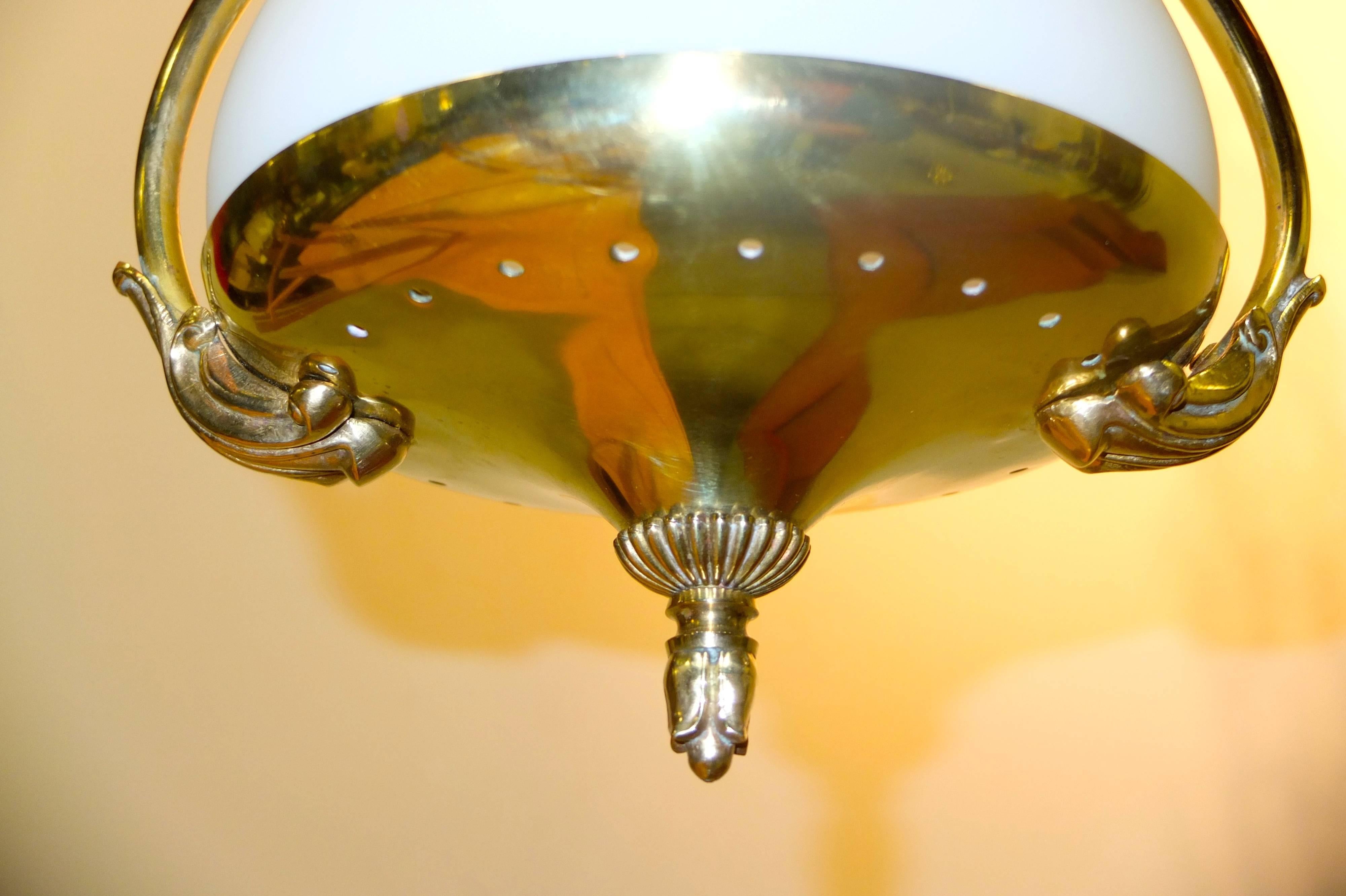 Mid-20th Century 1960s Italian Brass and Opaline Hour Glass Pendant
