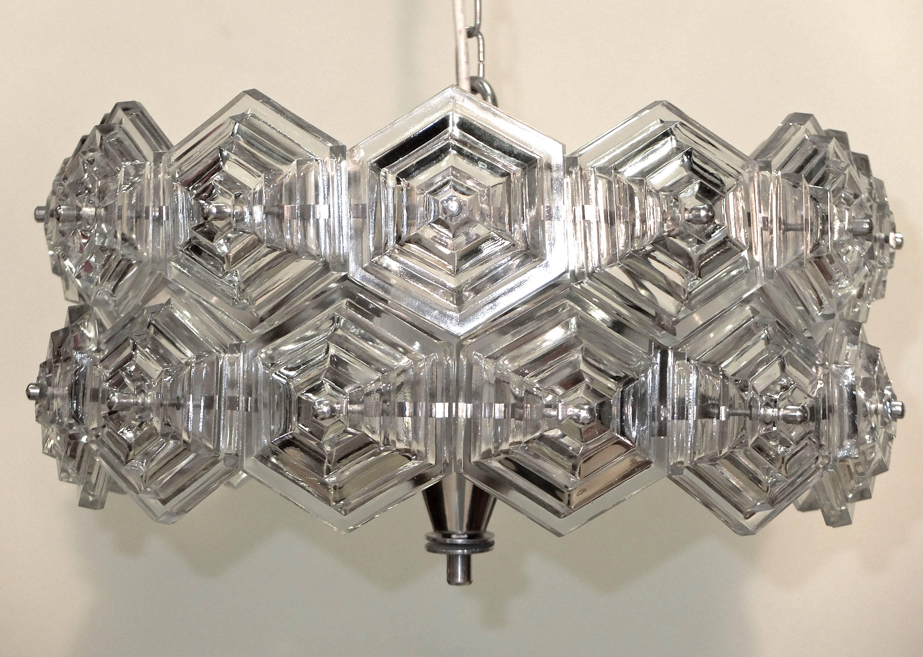 Mid-Century Glass Prisms and Chrome Ceiling Fixture Kinkeldey Era For Sale 3