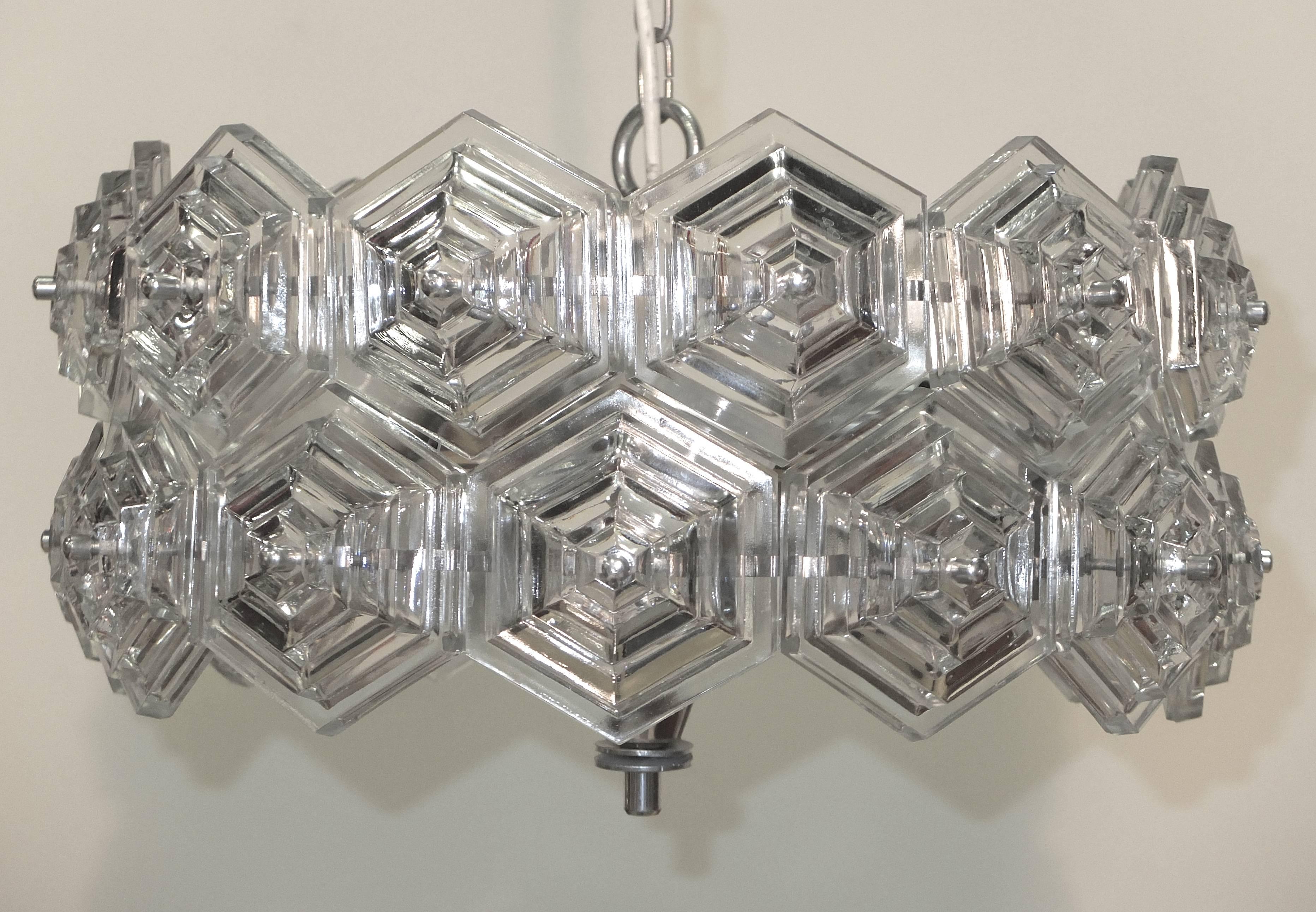 Mid-Century Glass Prisms and Chrome Ceiling Fixture Kinkeldey Era For Sale 2