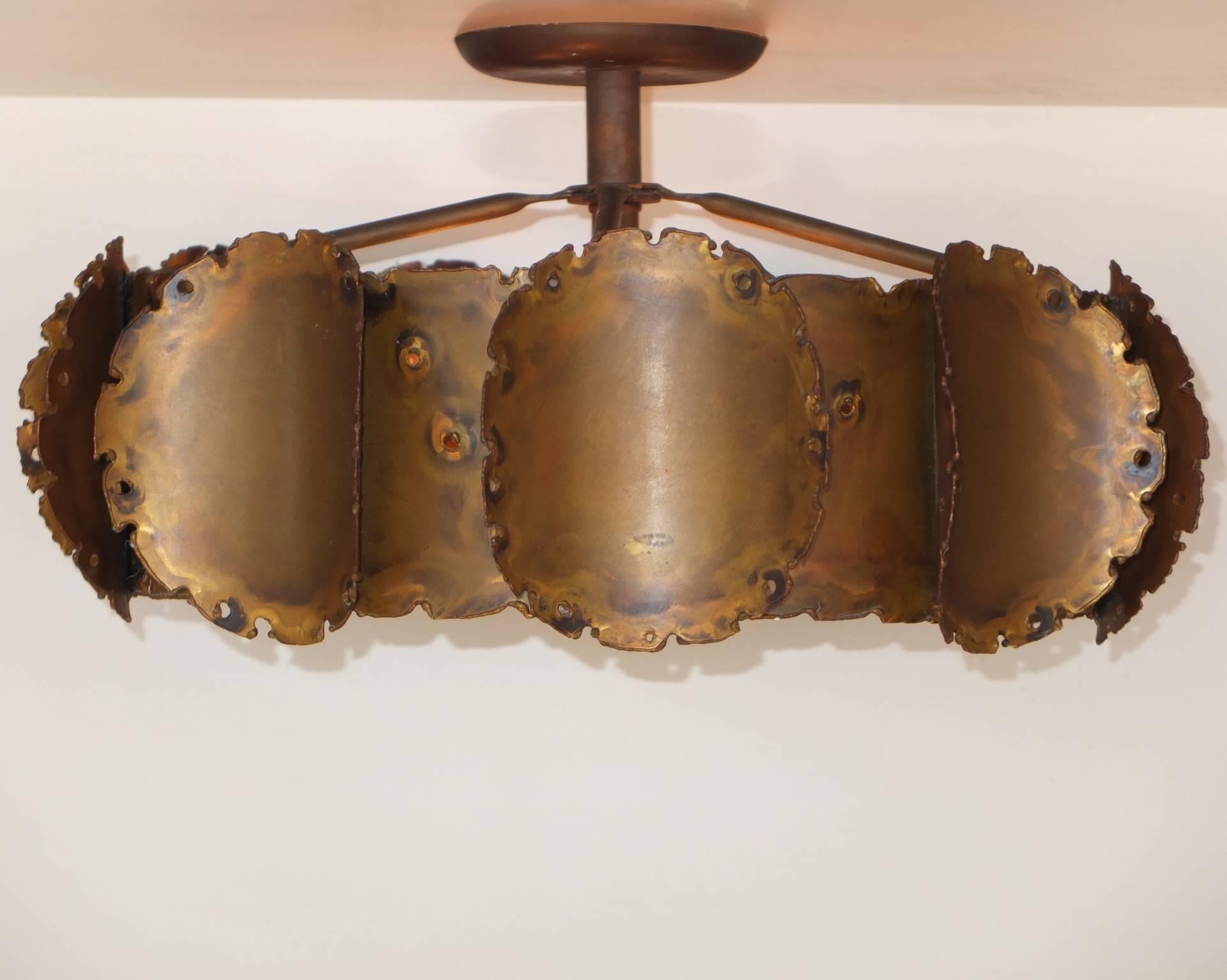 Brass Set of Three Ceiling Lights by Tom Greene for Feldman Lighting