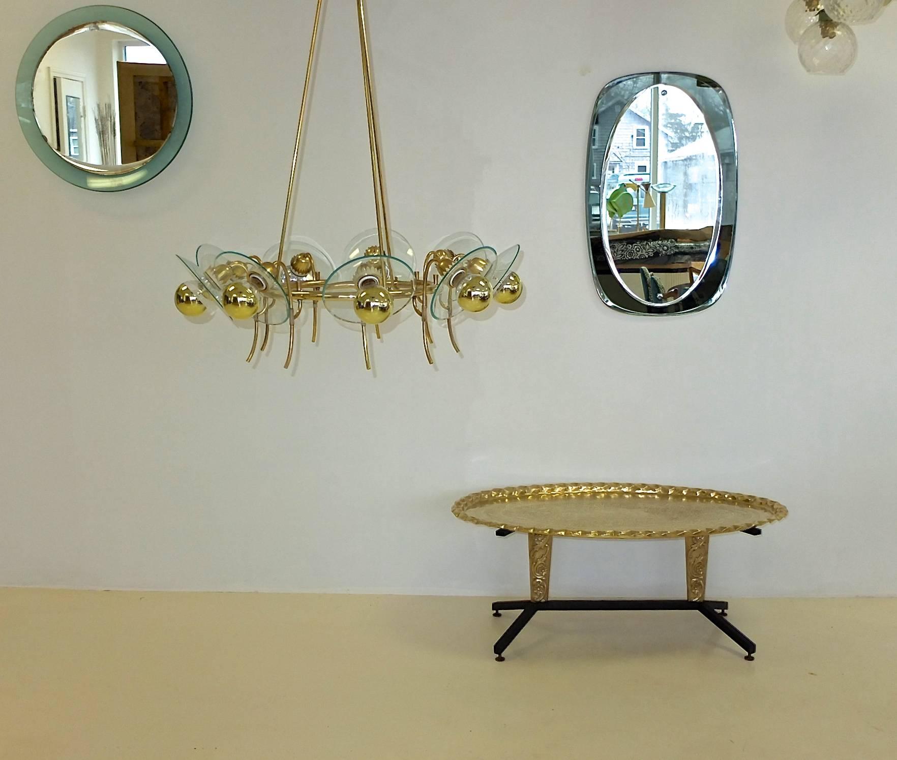 1960s Italian Coffee Table with Elliptical Brass Tray Top For Sale 5