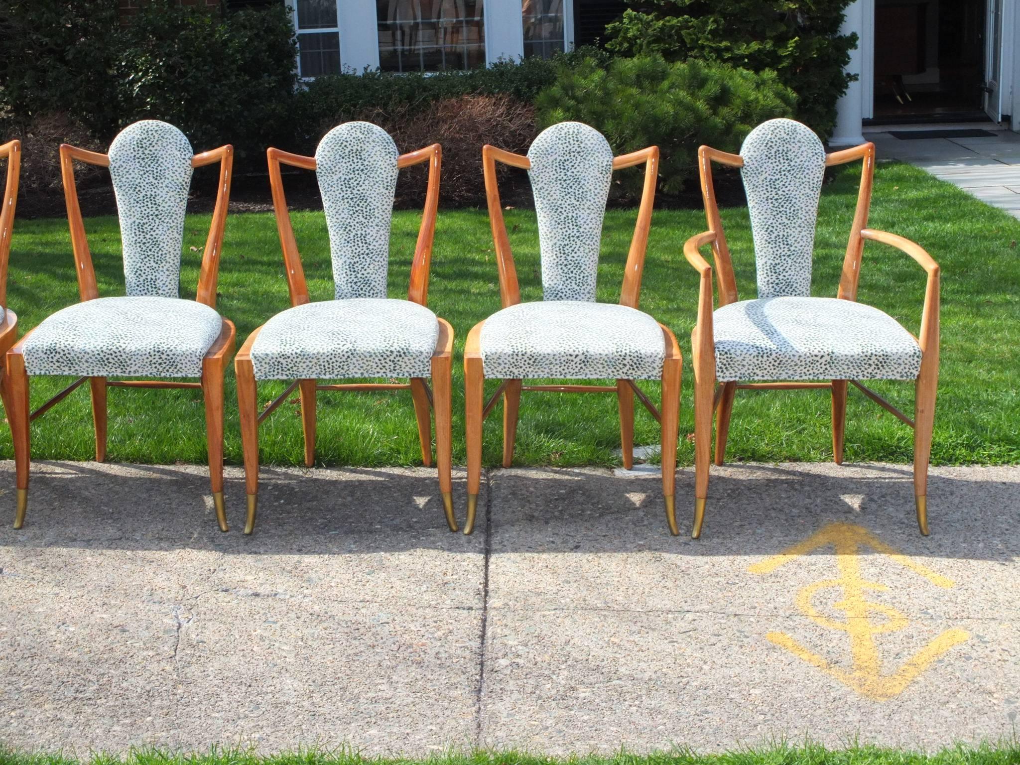 Brass Set of Eight 1950s Dining Chairs by Adolfo Genovese