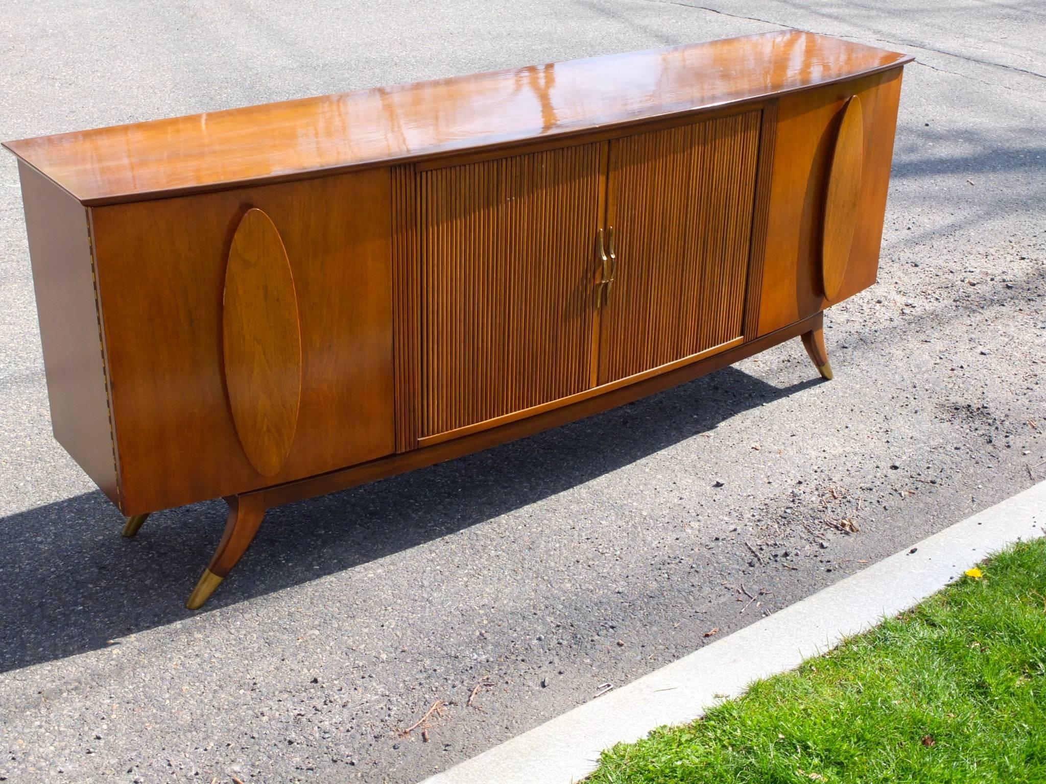 1950s Walnut Italian Sideboard by Adolfo Genovese In Excellent Condition In Hanover, MA