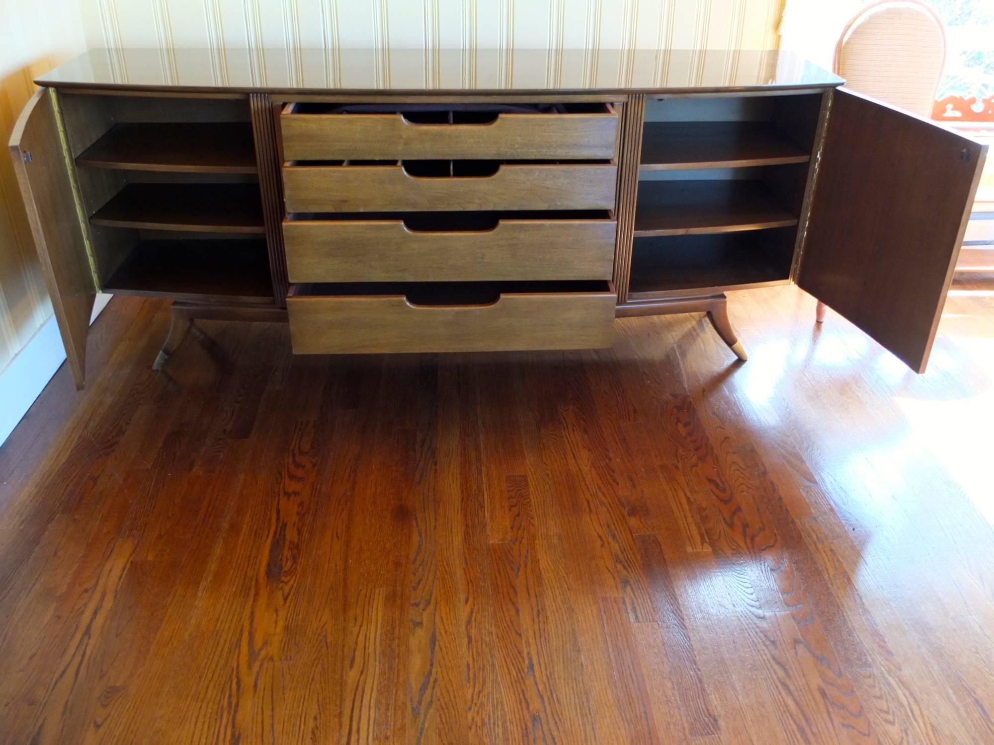 Brass 1950s Walnut Italian Sideboard by Adolfo Genovese