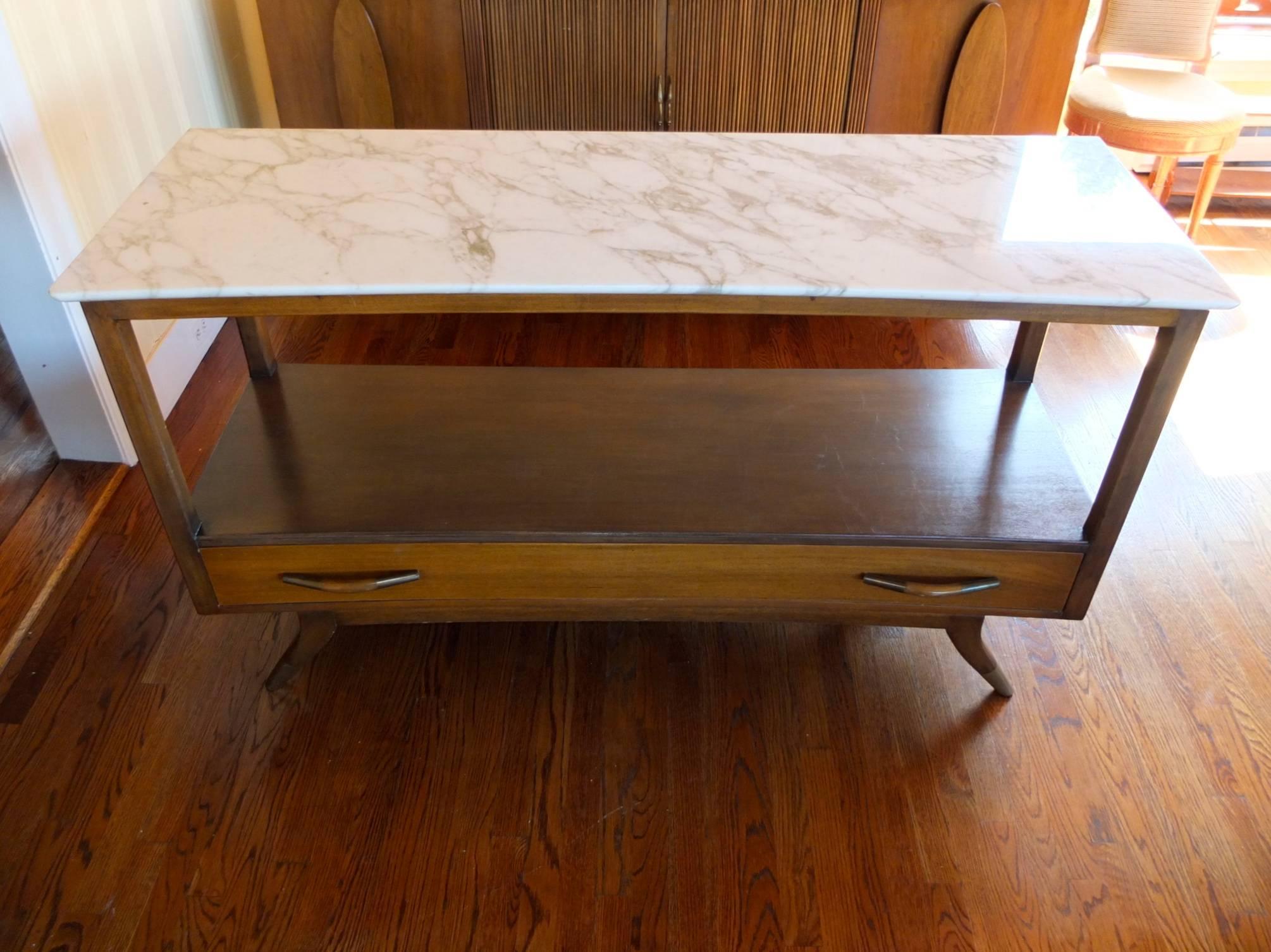 Mid-Century Modern 1950s Walnut Buffet with Marble Top by Adolfo genovese