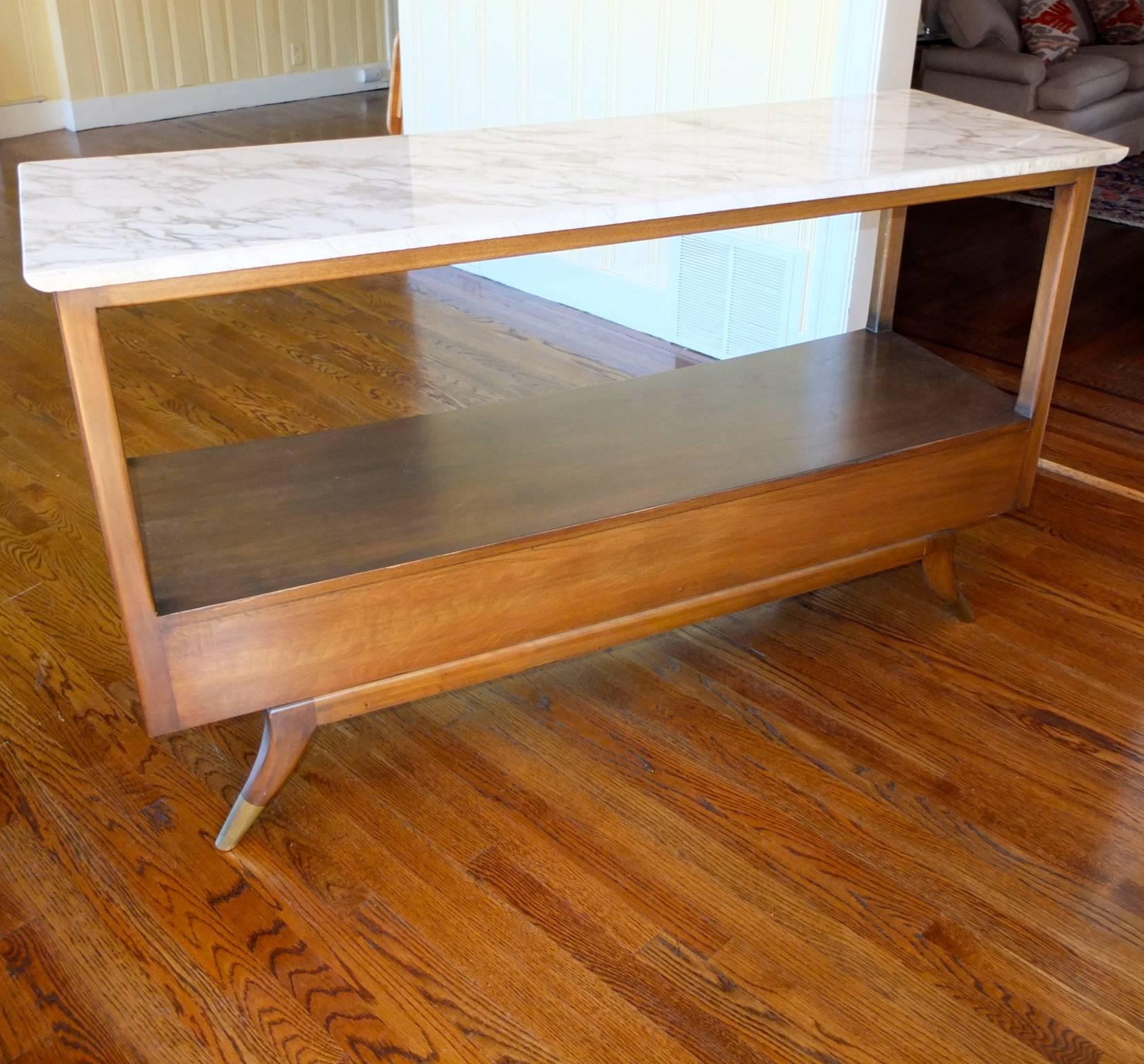 1950s Walnut Buffet with Marble Top by Adolfo genovese In Excellent Condition In Hanover, MA