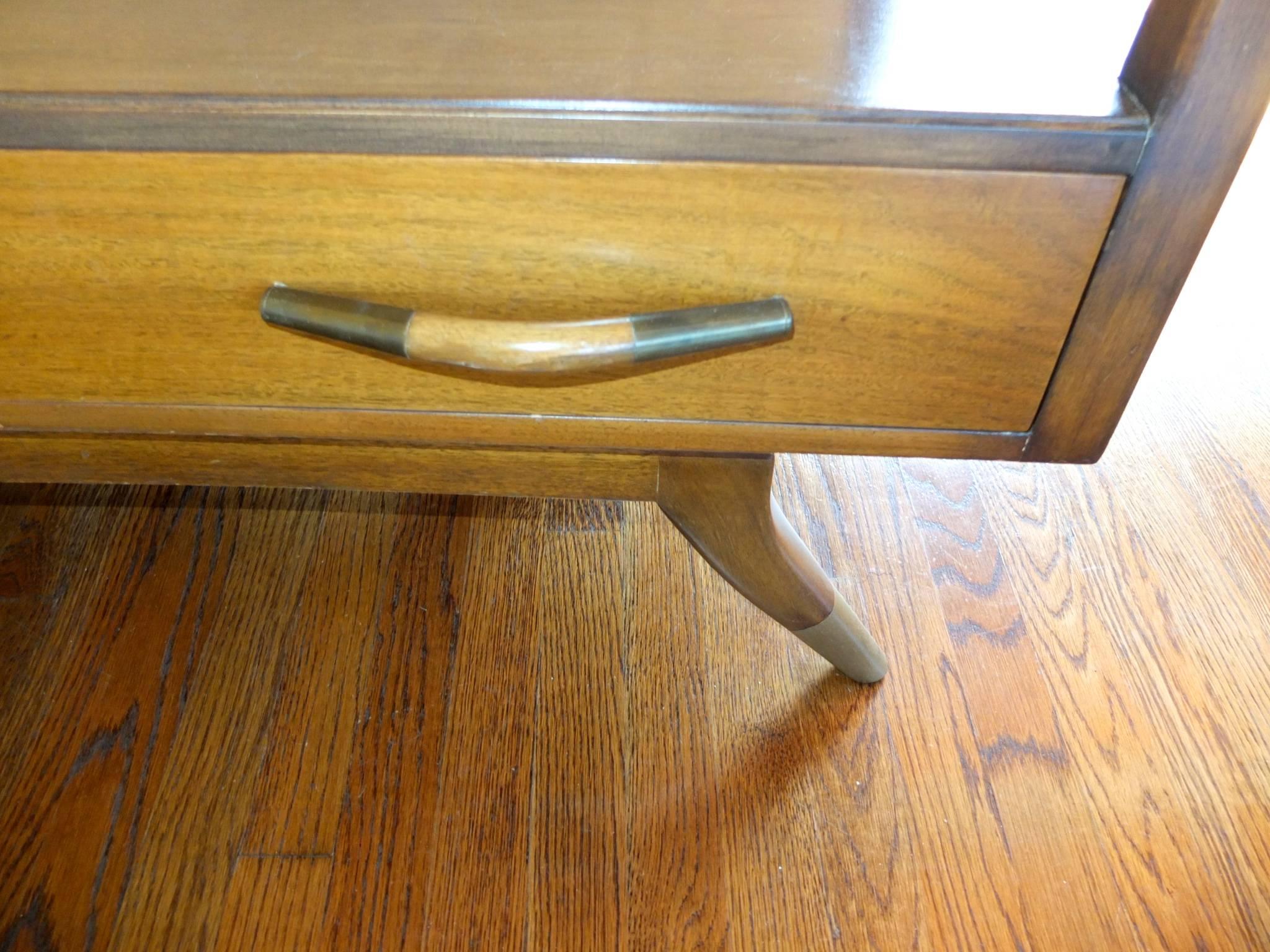 Brass 1950s Walnut Buffet with Marble Top by Adolfo genovese