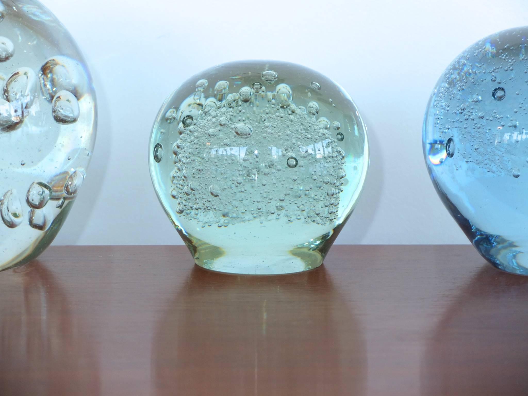 Mid-Century Modern Vintage Glass Ball Paperweights with Controlled Bubble Inclusions