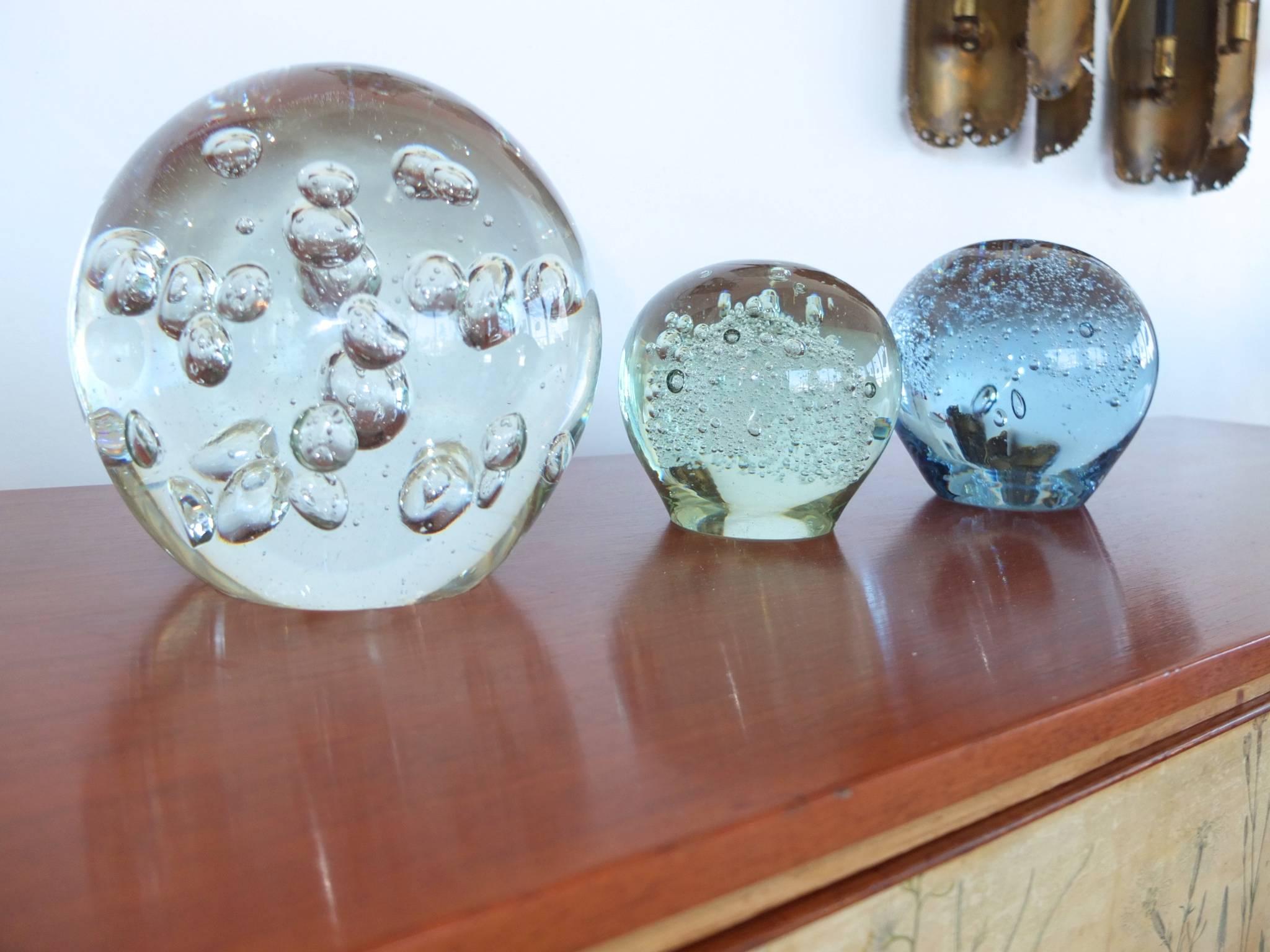 Italian Vintage Glass Ball Paperweights with Controlled Bubble Inclusions
