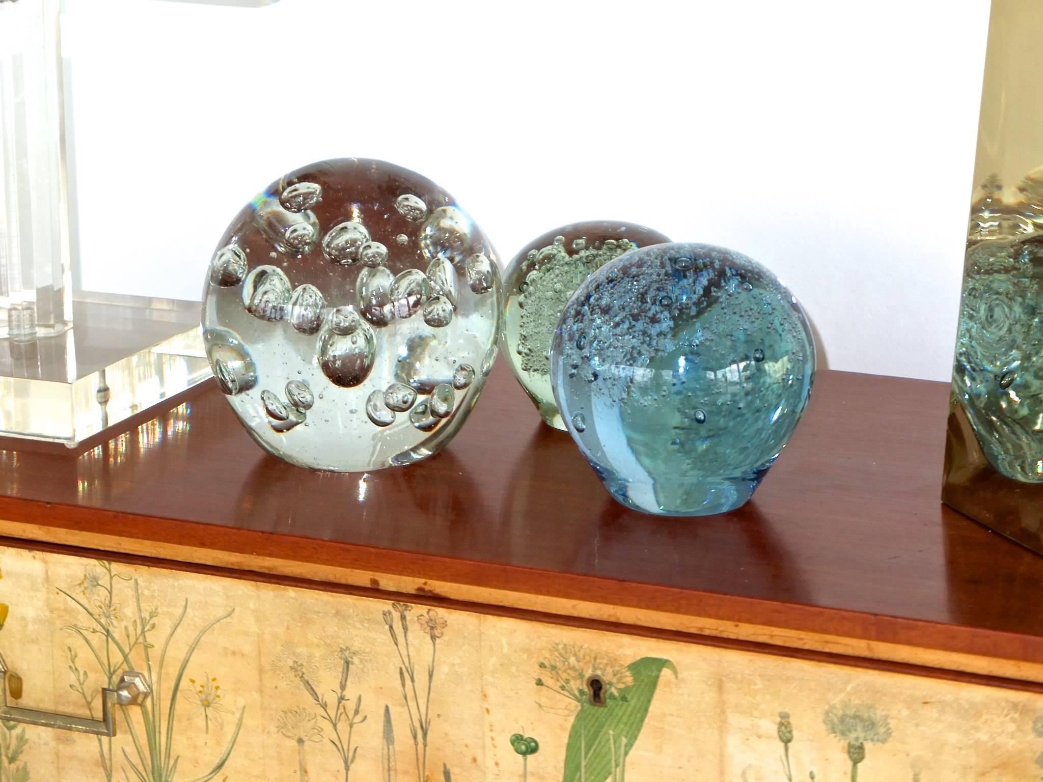 Blown Glass Vintage Glass Ball Paperweights with Controlled Bubble Inclusions