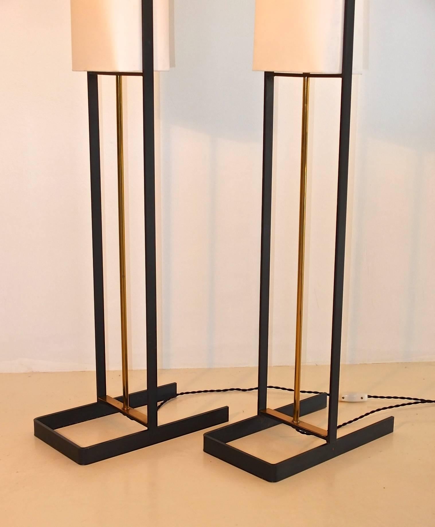 Blackened Pair of Floor Lamps Attributed to Jean Boris Lacroix