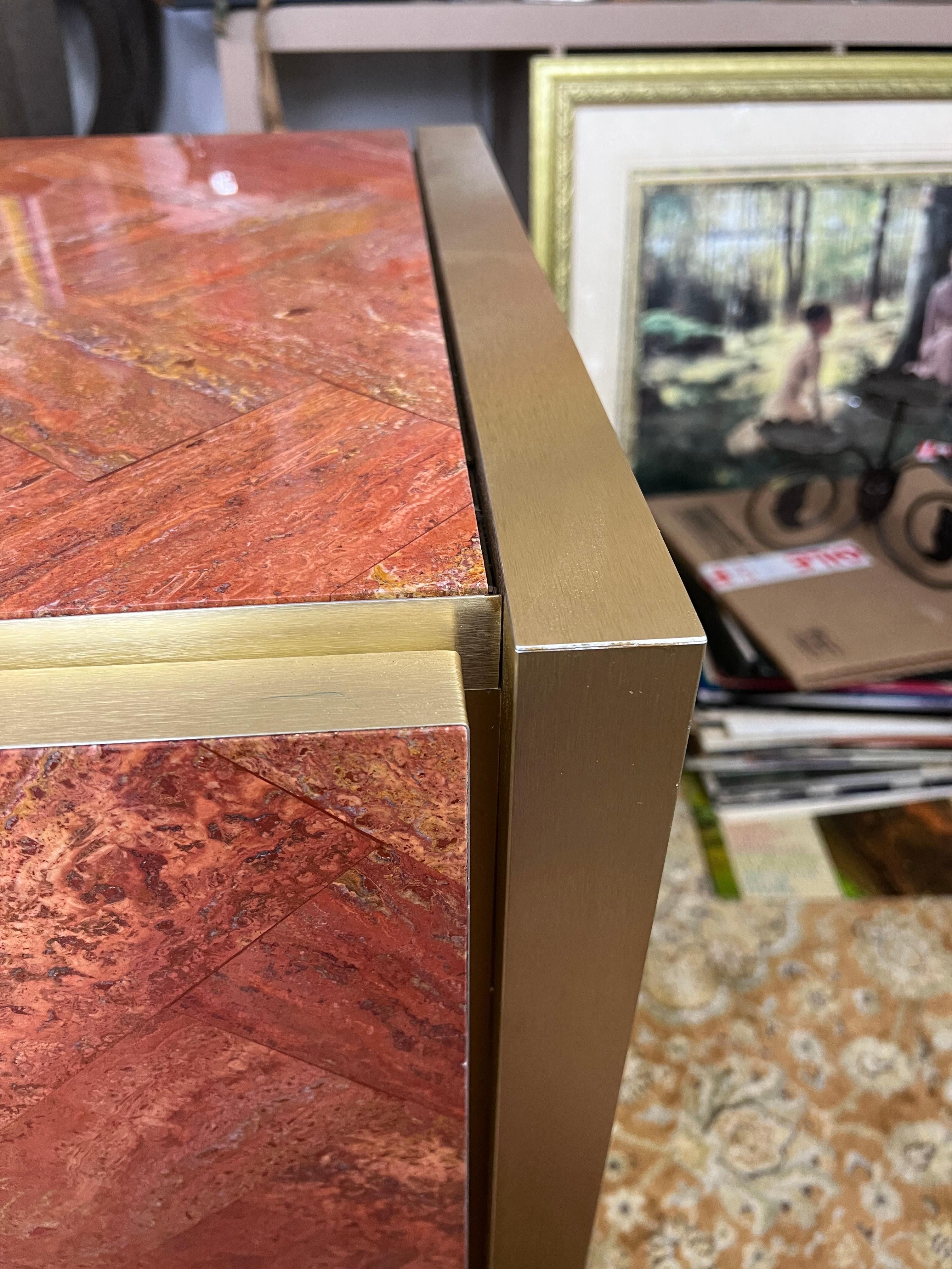 Late 20th Century Ello Persian Red Travertine and Brass Sideboard For Sale