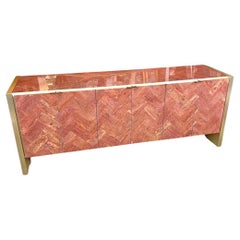 Ello Persian Red Travertine and Brass Sideboard