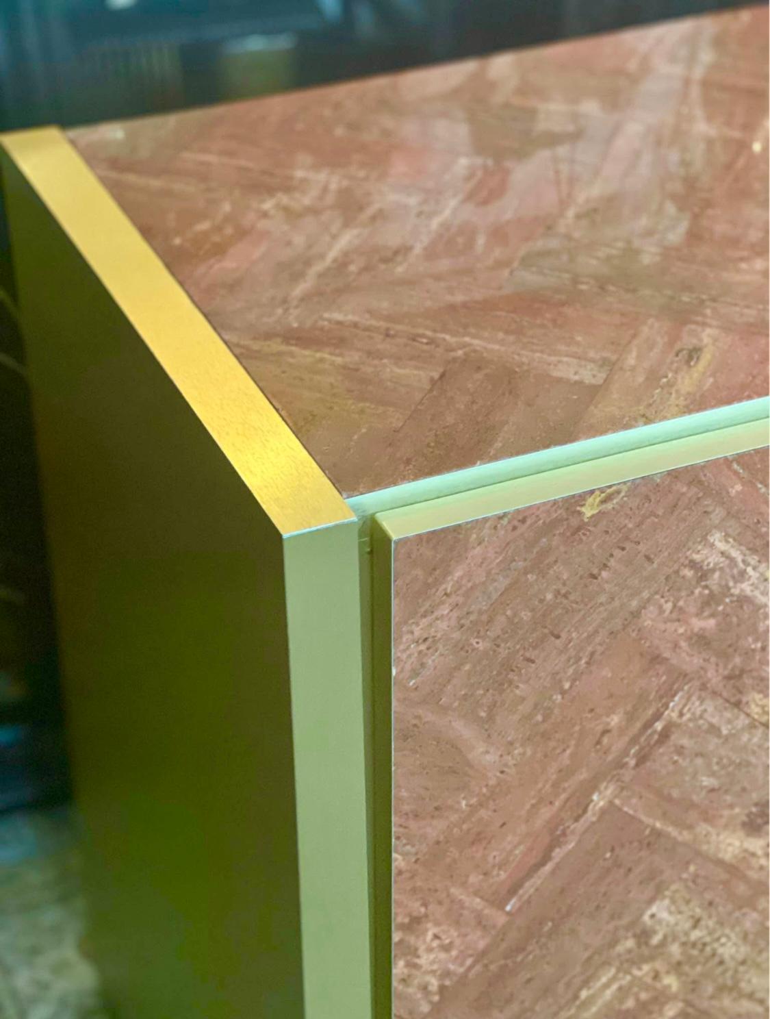 Ello Persian Red Travertine and Brass Sideboard For Sale 3