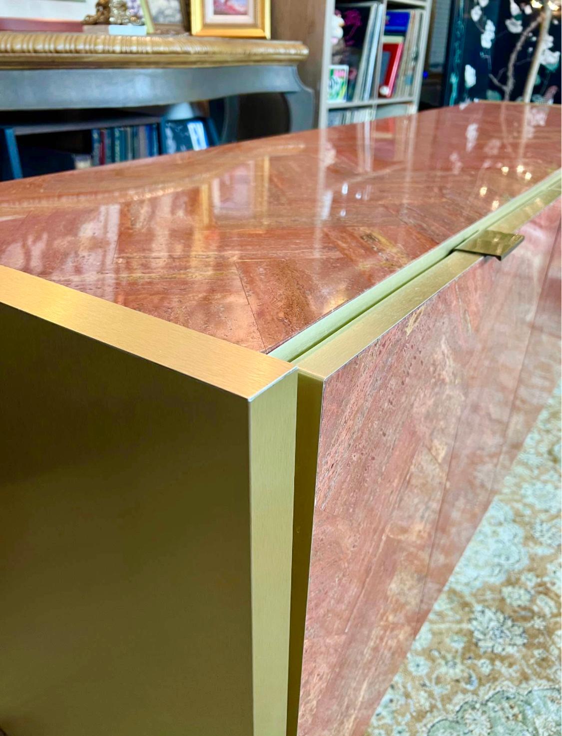 Ello Persian Red Travertine and Brass Sideboard For Sale 5