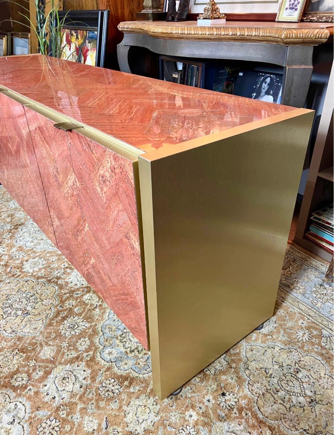 Ello Persian Red Travertine and Brass Sideboard For Sale 6