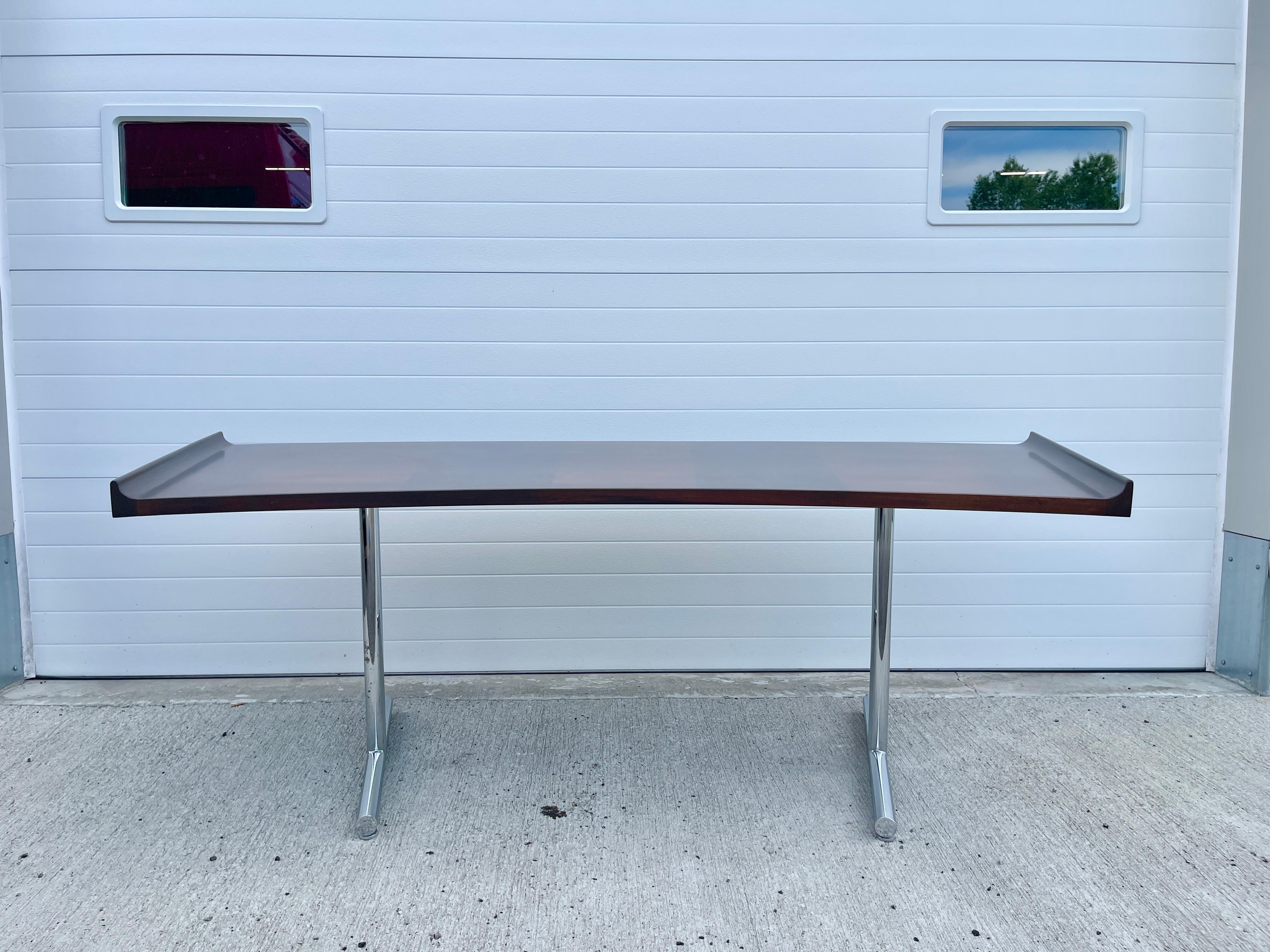 Chrome Harvey Probber Curved Walnut Desk For Sale