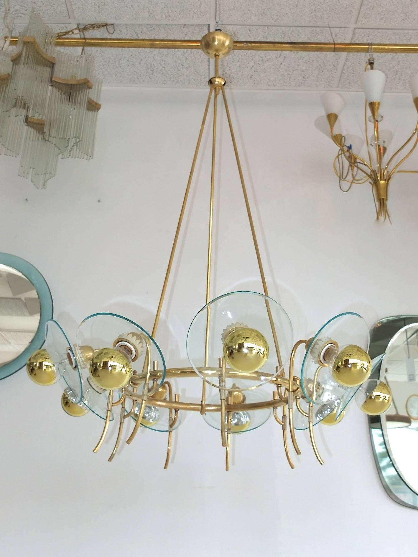 Mid-Century Modern 1940s Suspended Hoop Chandelier after Pietro Chiesa