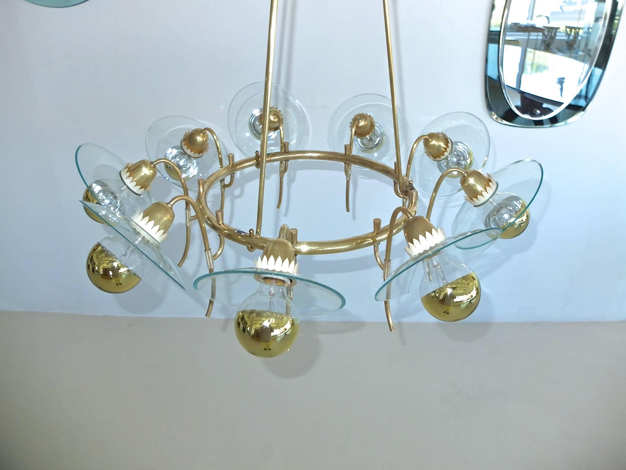 Mid-20th Century 1940s Suspended Hoop Chandelier after Pietro Chiesa