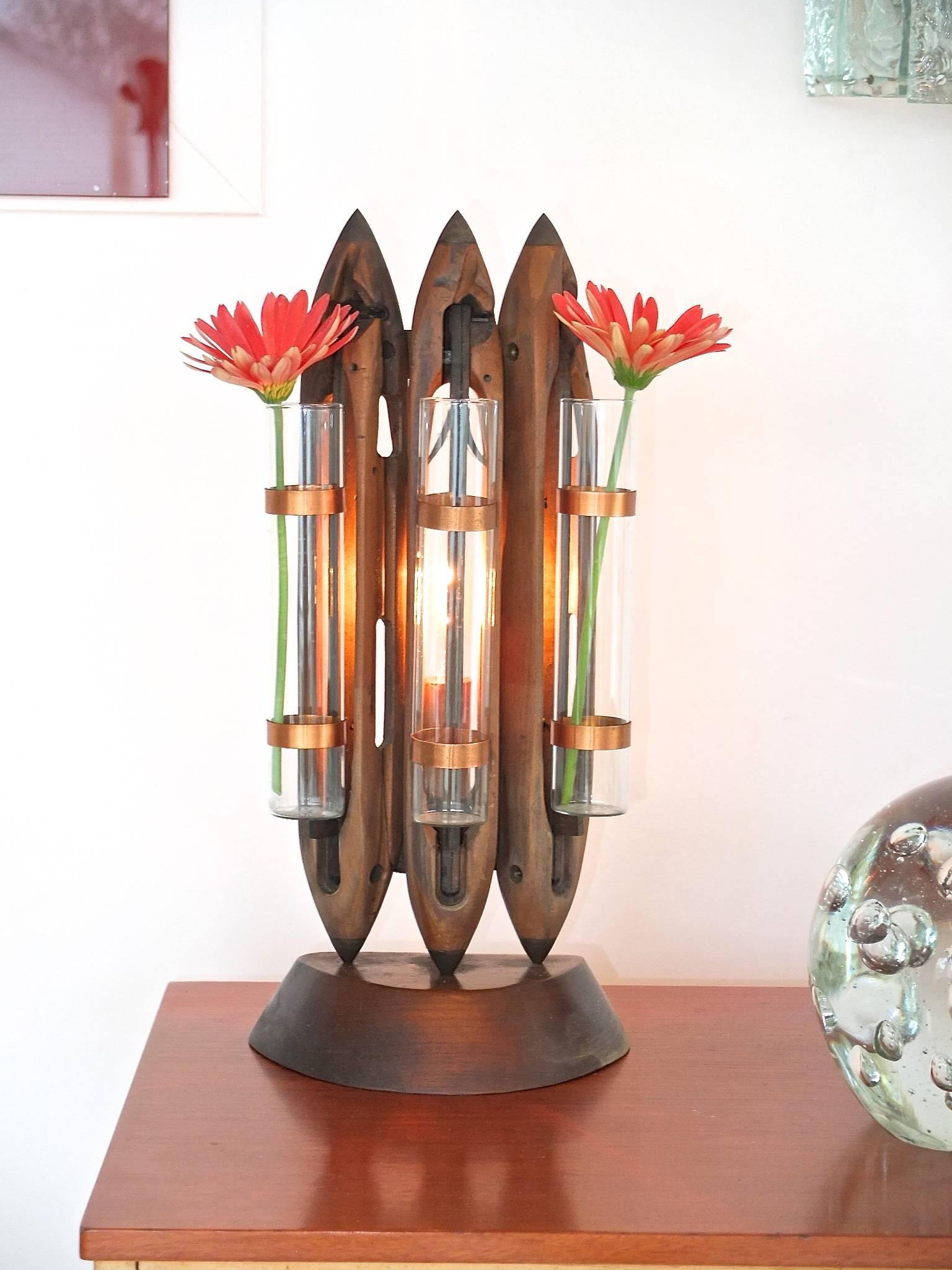 American Folk Art Table Lamp of Dogwood Weaving Shuttles For Sale