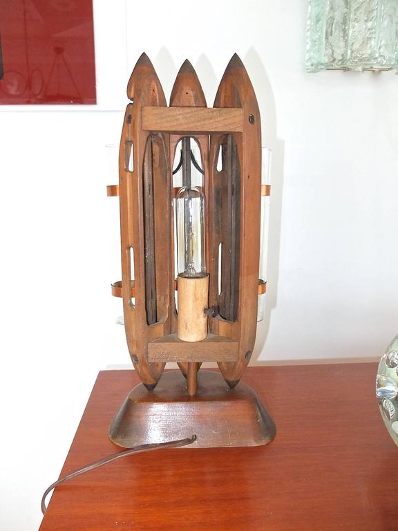 Folk Art Table Lamp of Dogwood Weaving Shuttles For Sale at 1stDibs