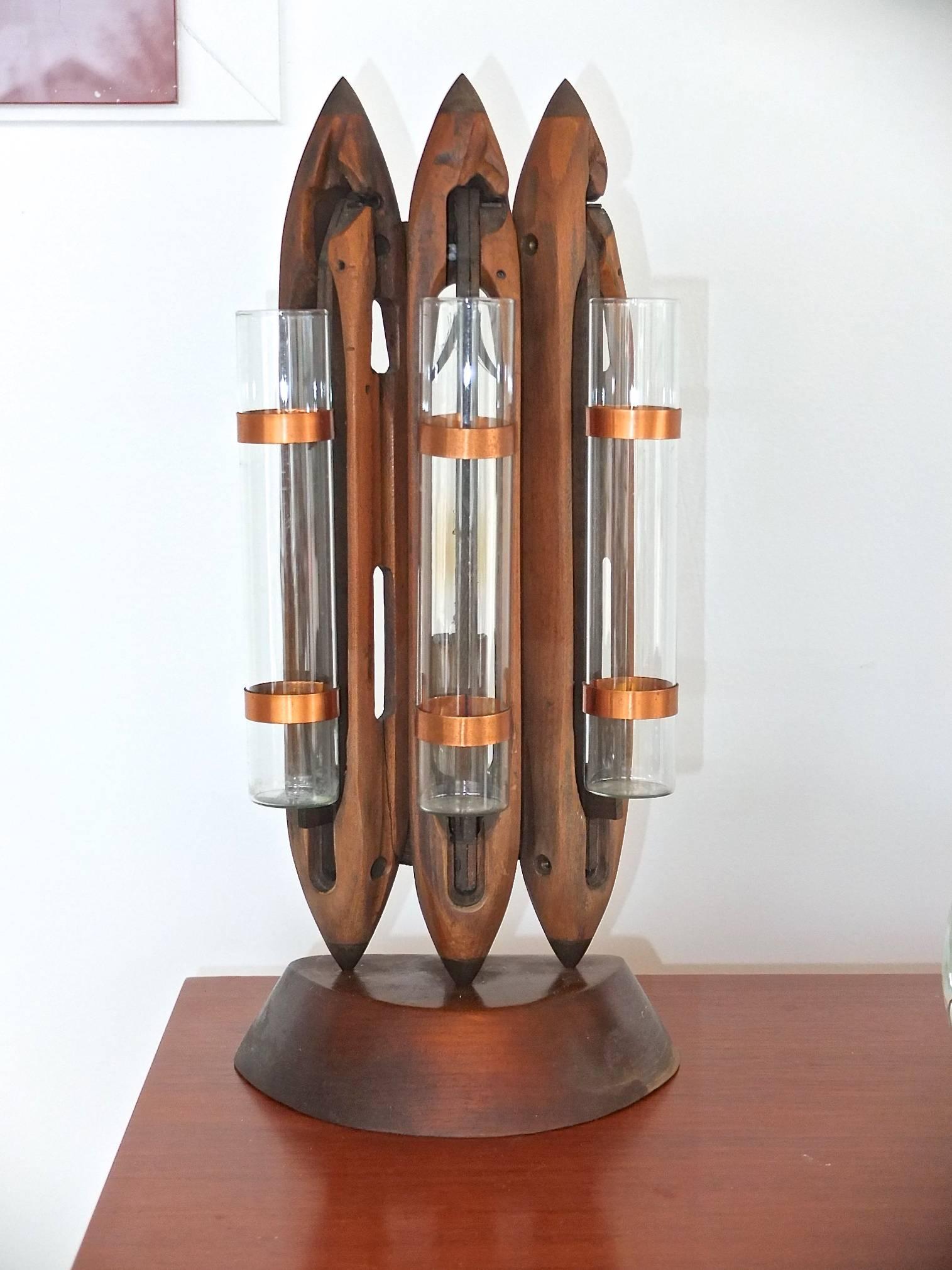 Folk Art Table Lamp of Dogwood Weaving Shuttles For Sale 1