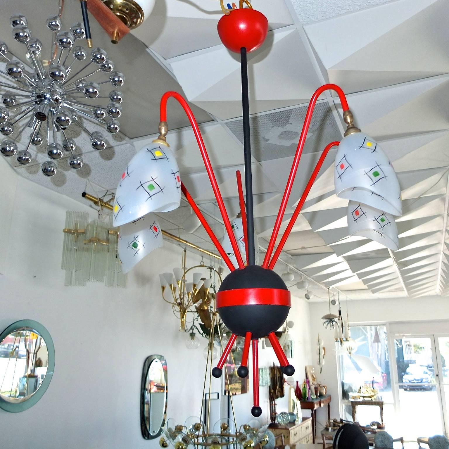 Mid-Century Modern French 1950s Googie Atomic Chandelier For Sale