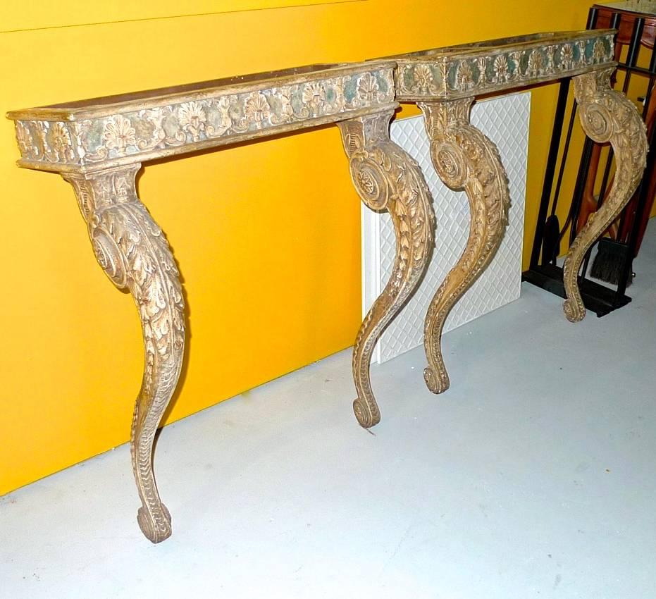 Neoclassical Pair of 19th C Venetian Console Tables