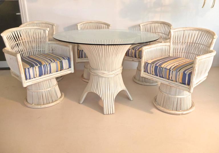 Ficks Reed Bamboo Sheaf Dining Table and Five Swivel Chairs For Sale at 1stDibs