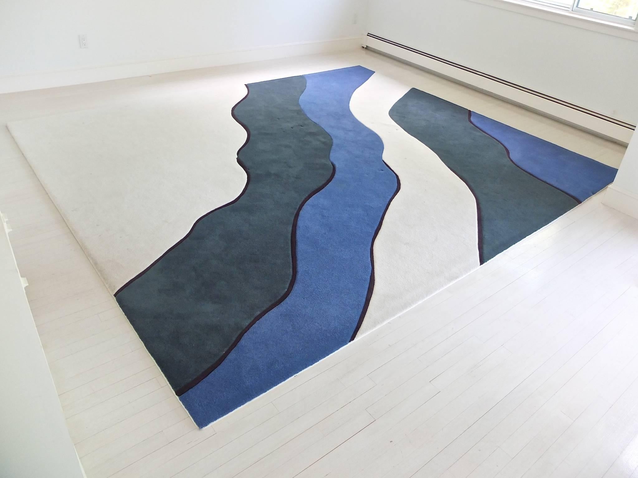 Late 20th Century Abstract Waves Wool Rug 10’ x 13’ in Style of Edward Fields For Sale
