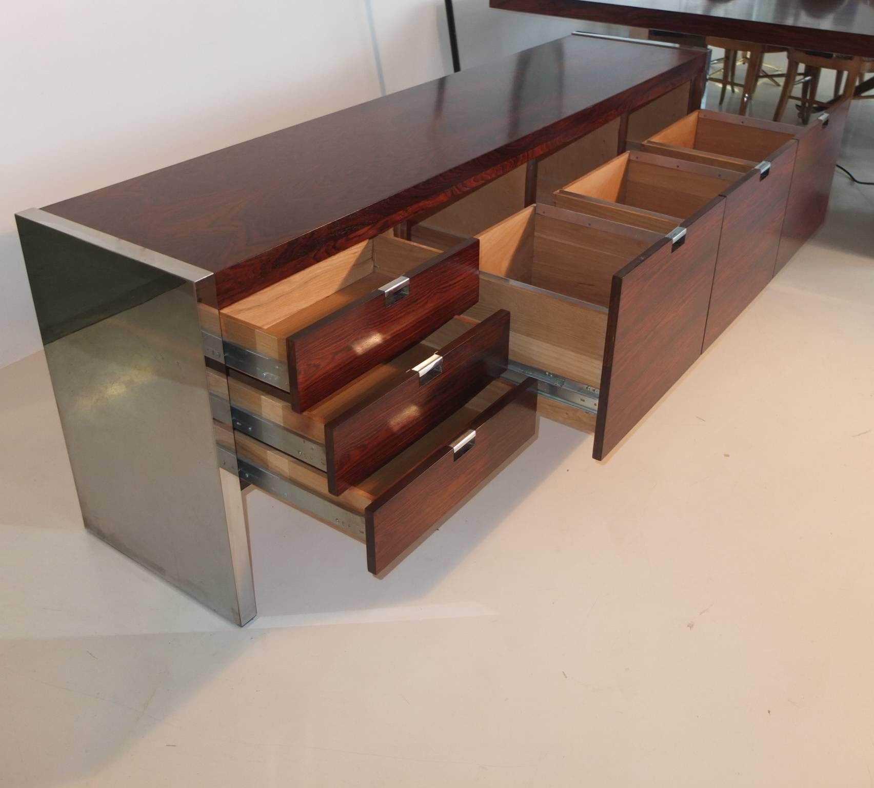 Mid-Century Modern Dunbar Rosewood and Chrome Executive Credenza by Roger Sprunger