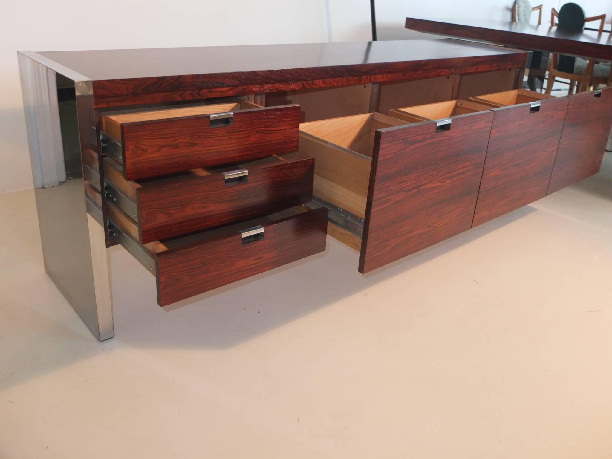 American Dunbar Rosewood and Chrome Executive Credenza by Roger Sprunger