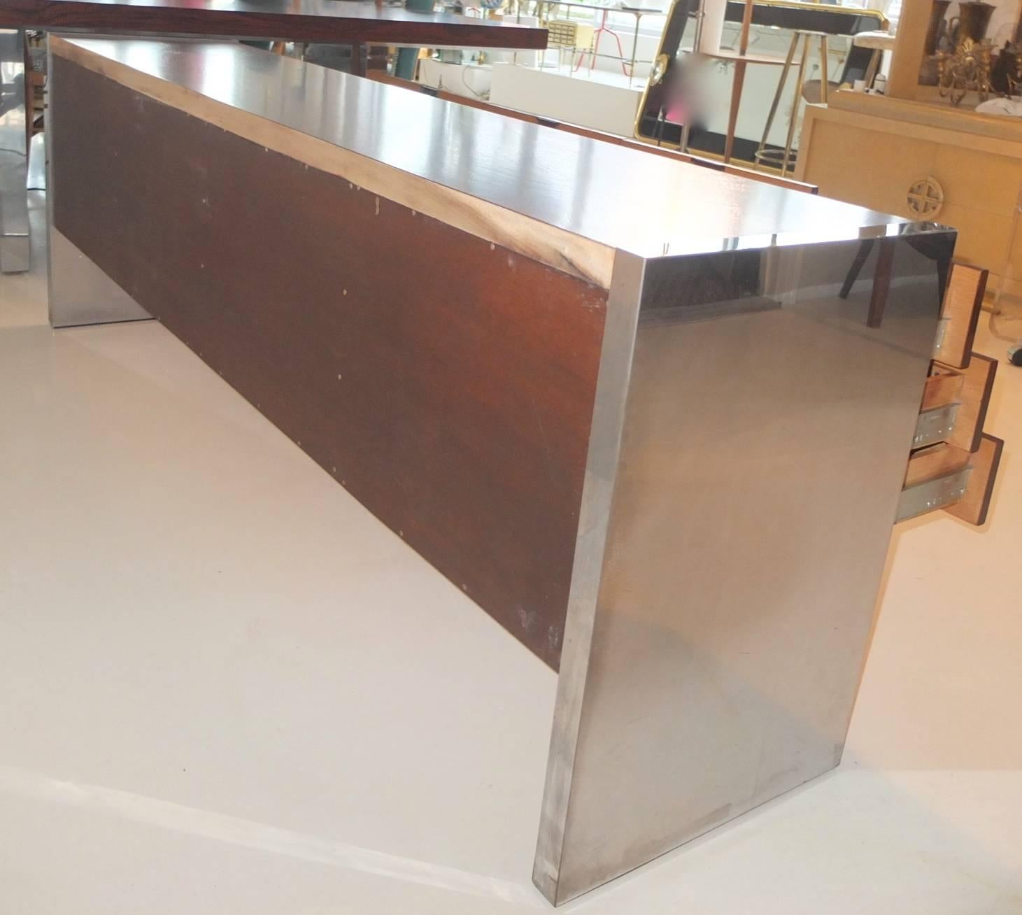 Mid-20th Century Dunbar Rosewood and Chrome Executive Credenza by Roger Sprunger