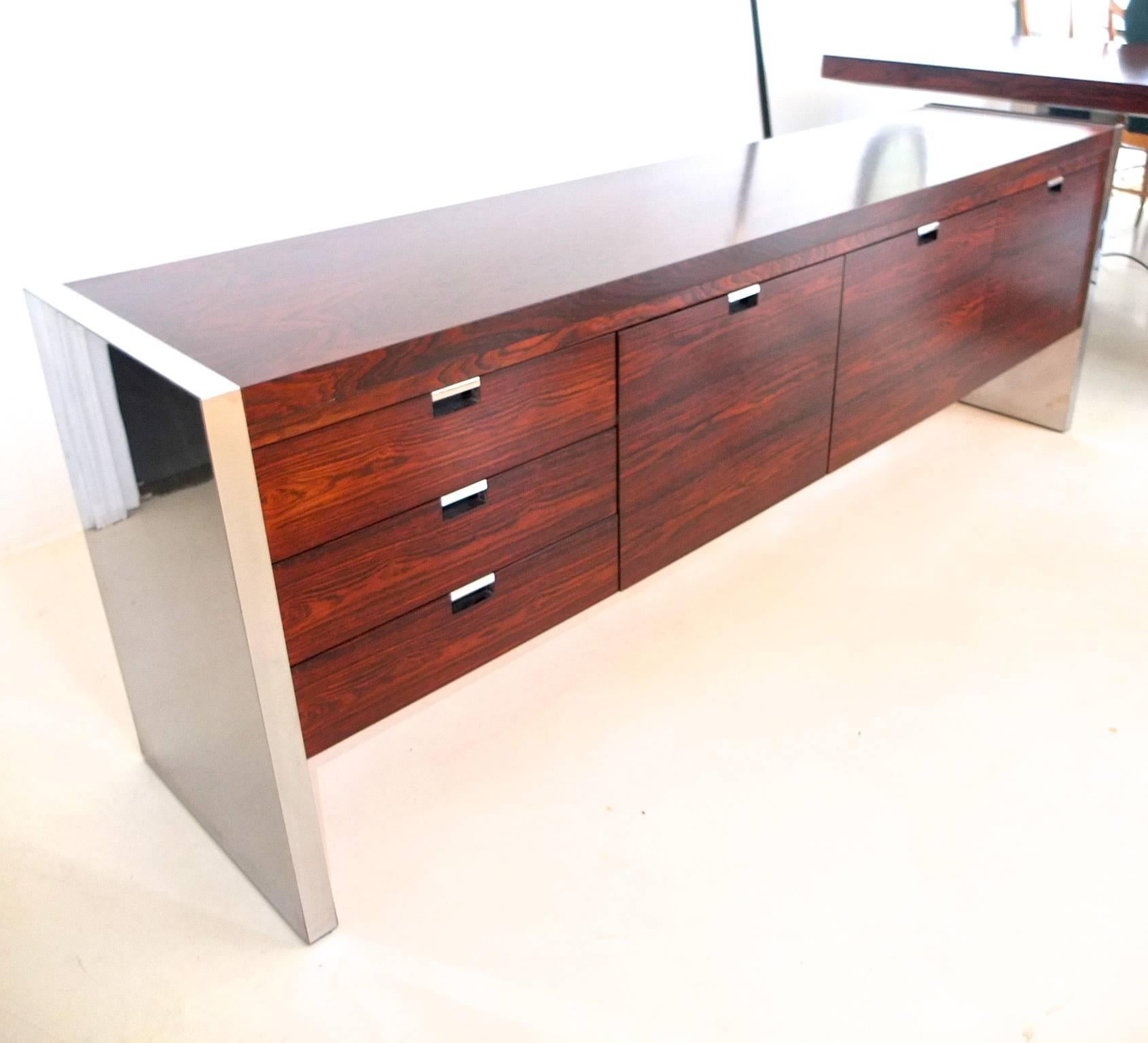 Dunbar Rosewood and Chrome Executive Credenza by Roger Sprunger 2