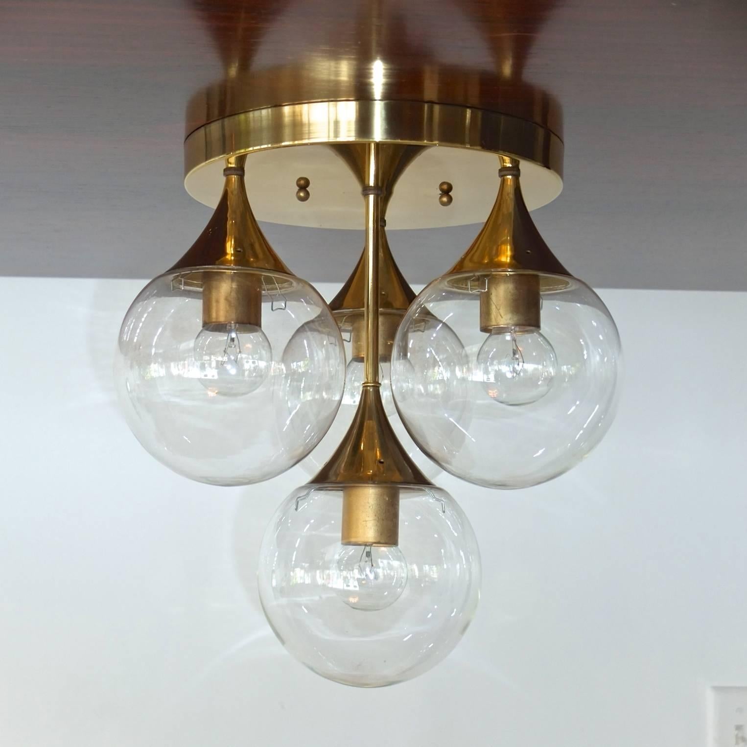 Mid-Century Modern 1960s Brass Bubble Globe Flush Mount Light