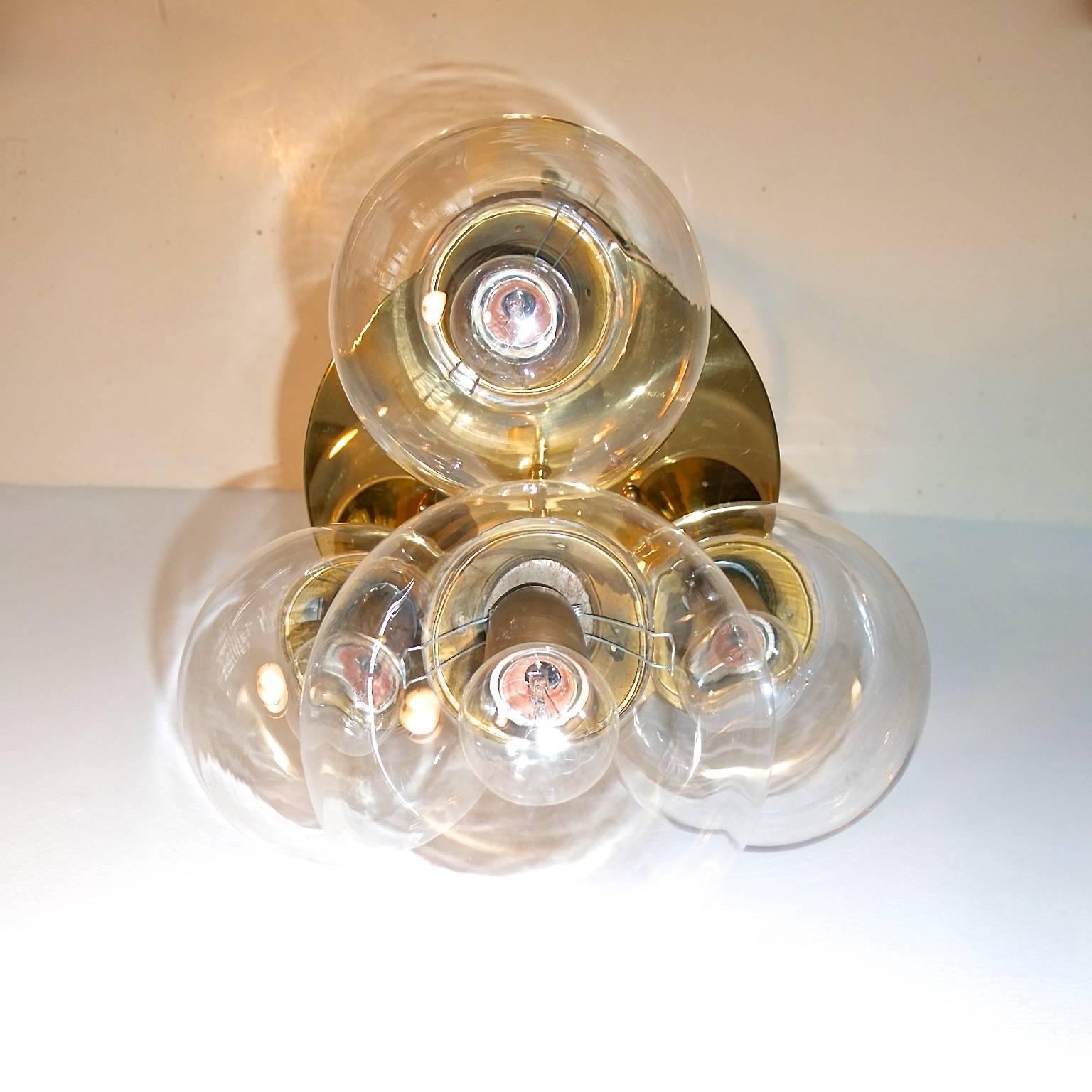 1960s Brass Bubble Globe Flush Mount Light In Excellent Condition In Hanover, MA