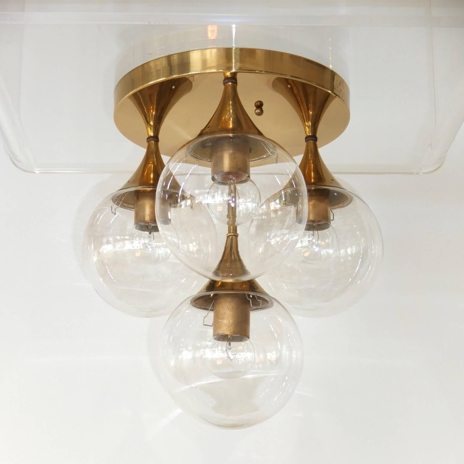 American 1960s Brass Bubble Globe Flush Mount Light