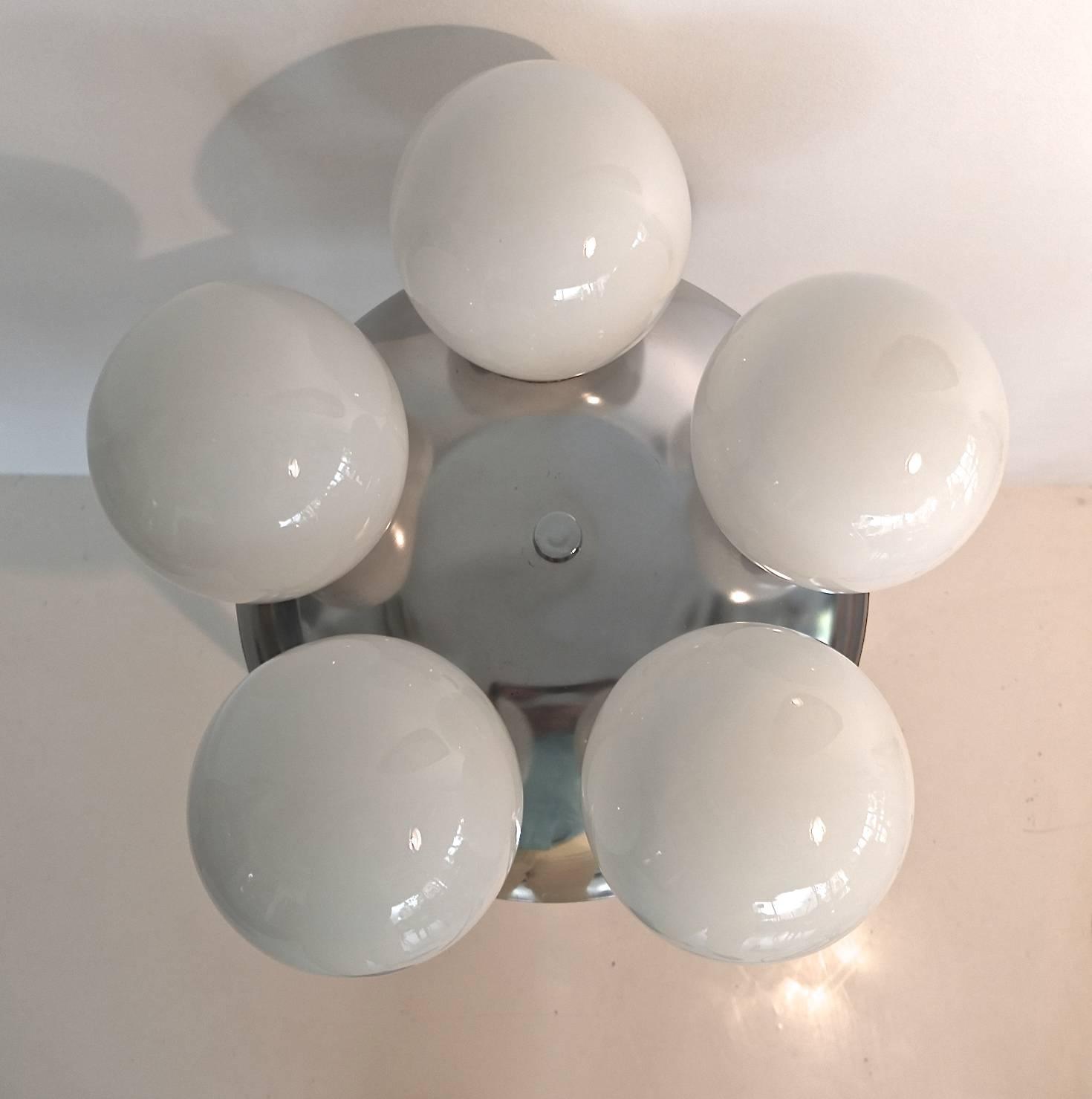 Pair of Five Globe Flush Mount Ceiling Lights For Sale at 1stdibs