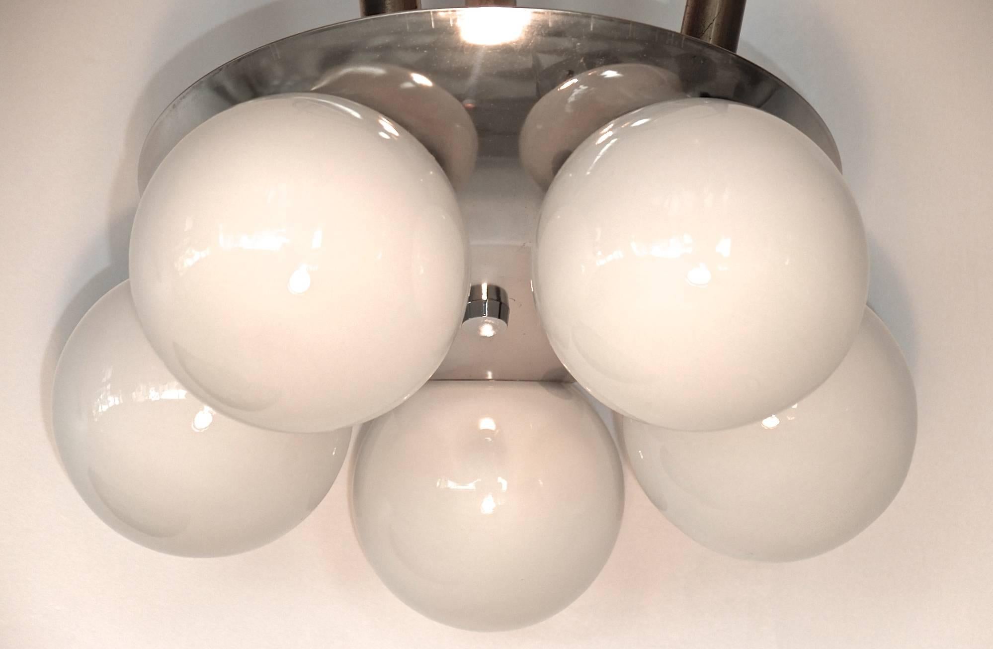 Mid-20th Century Pair of Five Globe Flush Mount Ceiling Lights For Sale