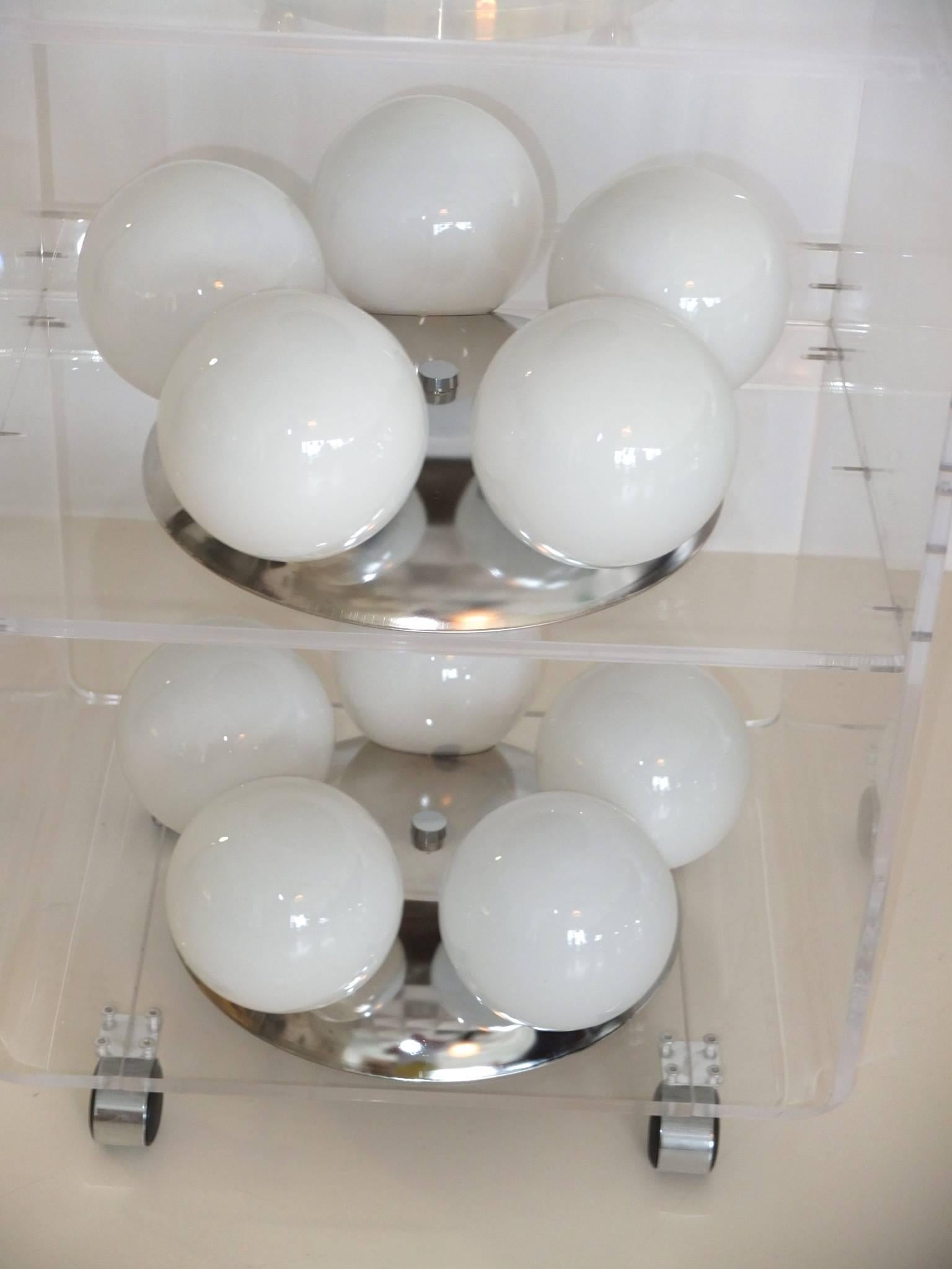 Mid-Century Modern Pair of Five Globe Flush Mount Ceiling Lights For Sale