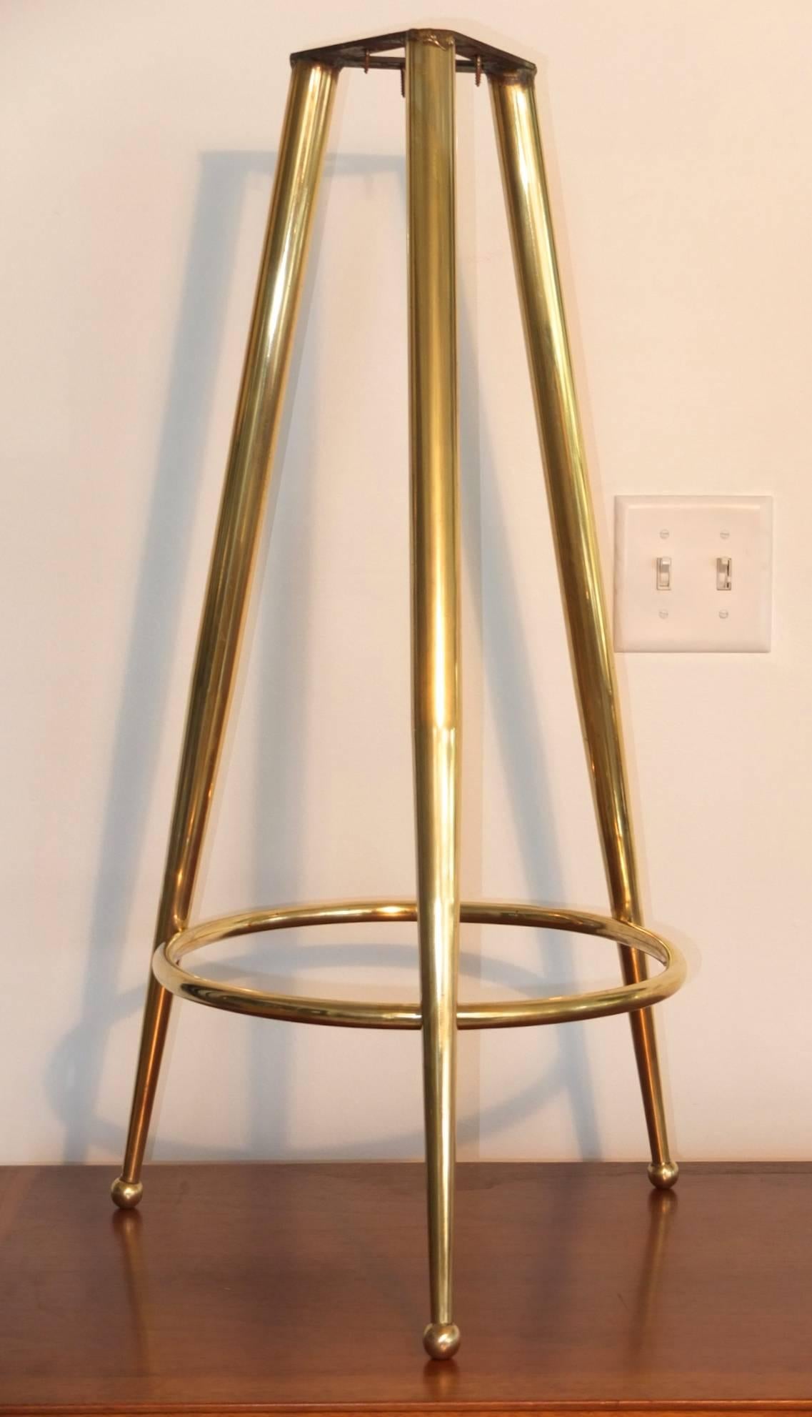 Pair of 1950s Italian Brass Tripod Bar Stools 1