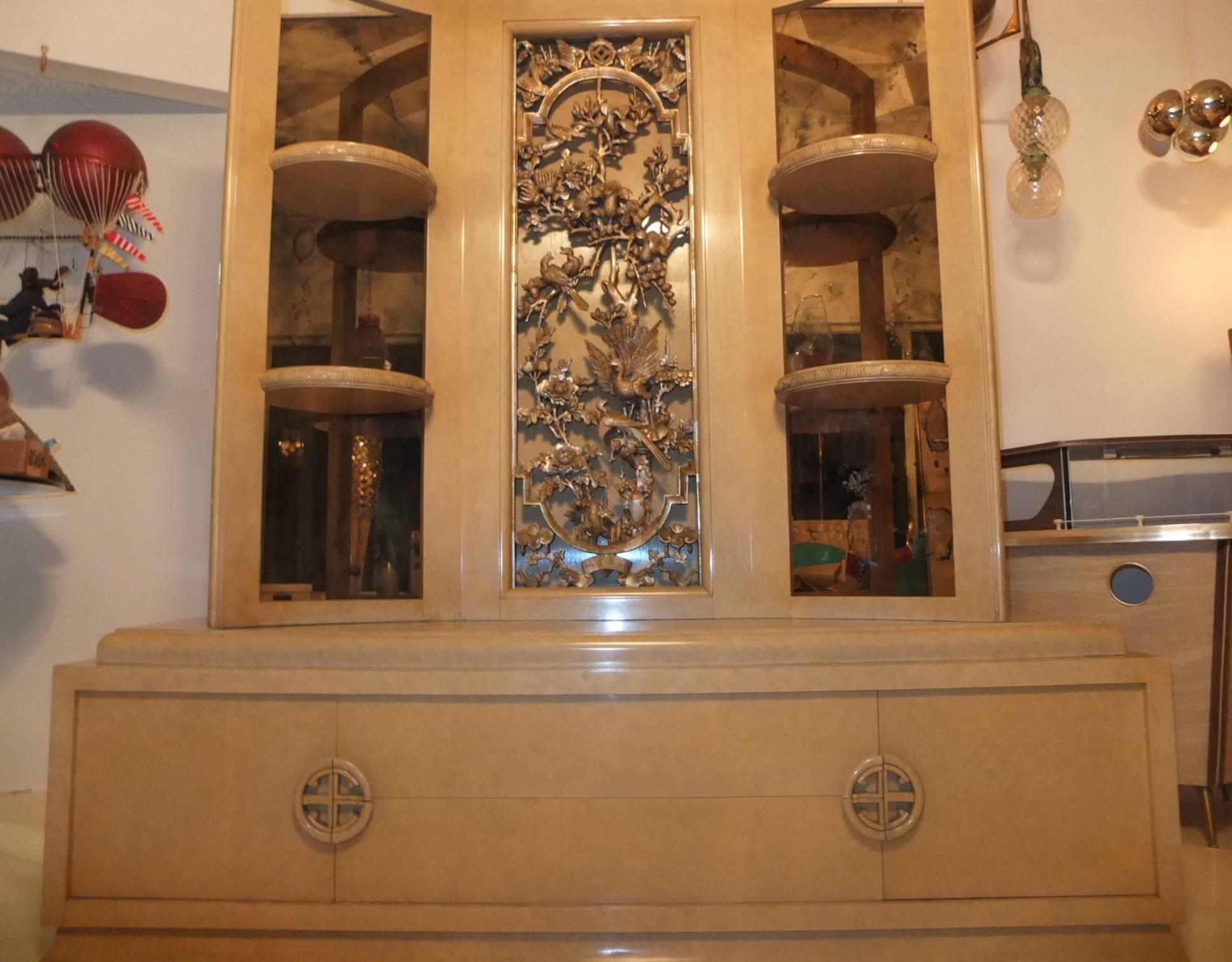Carved James Mont Console Cabinet For Sale