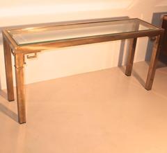 Mastercraft Brass Console Table with Greek Key Embellishments
